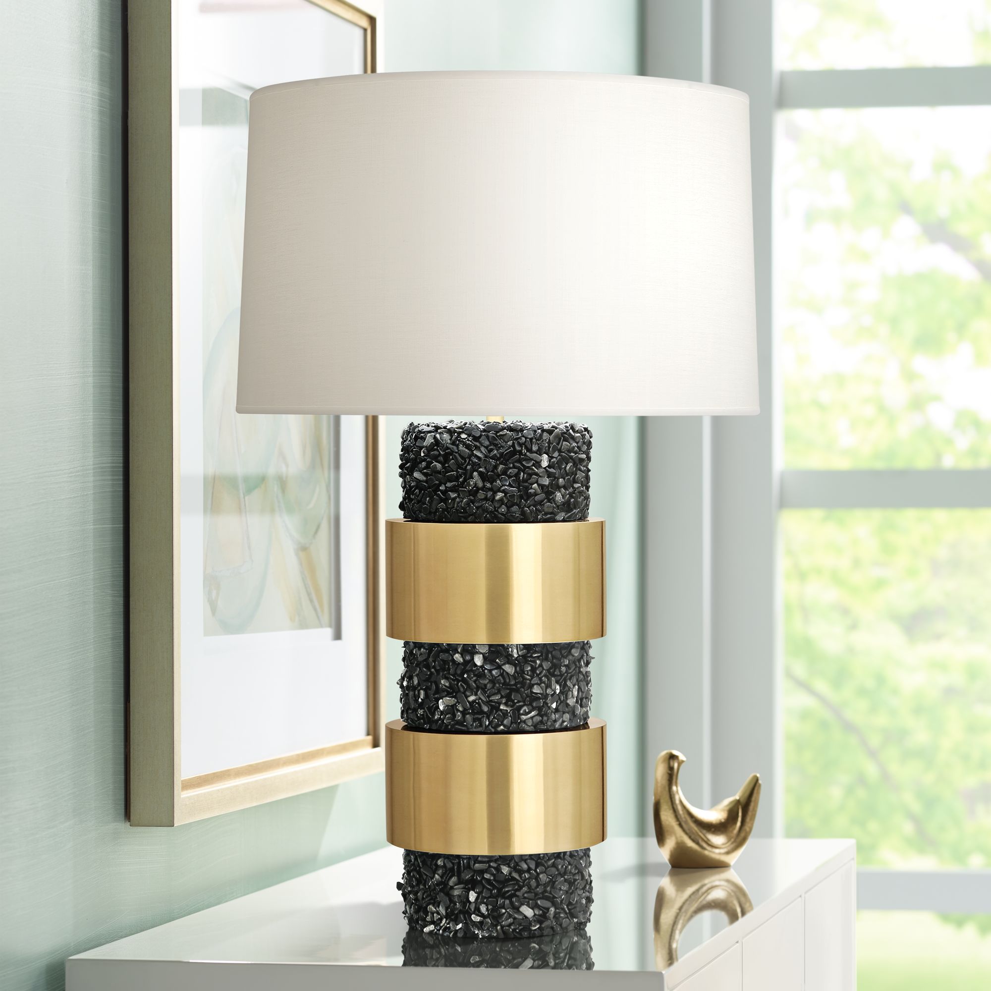 Robert Abbey Betty Brass Black Stones Table Lamp