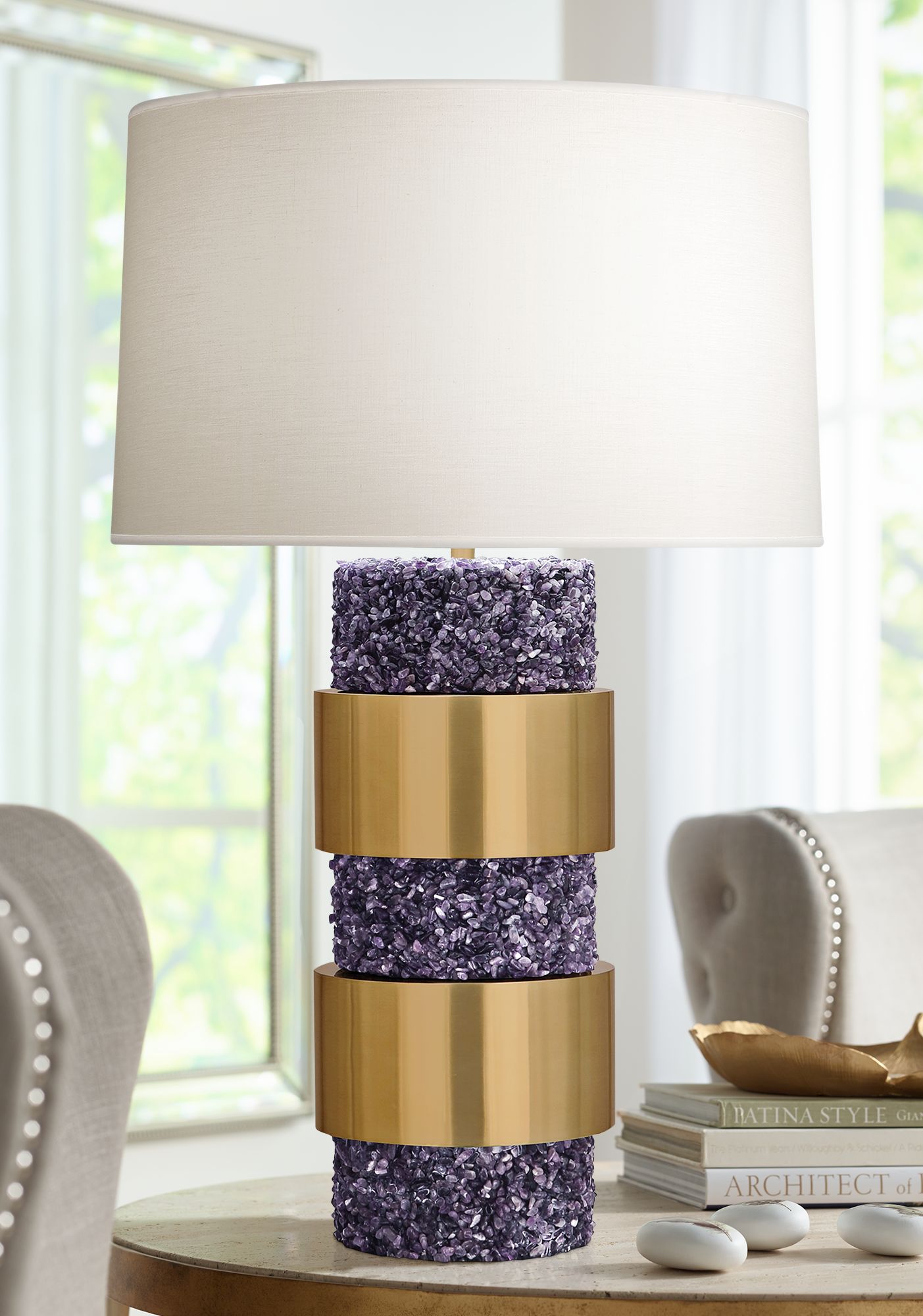 Robert Abbey Betty Brass Purple Stones Table Lamp