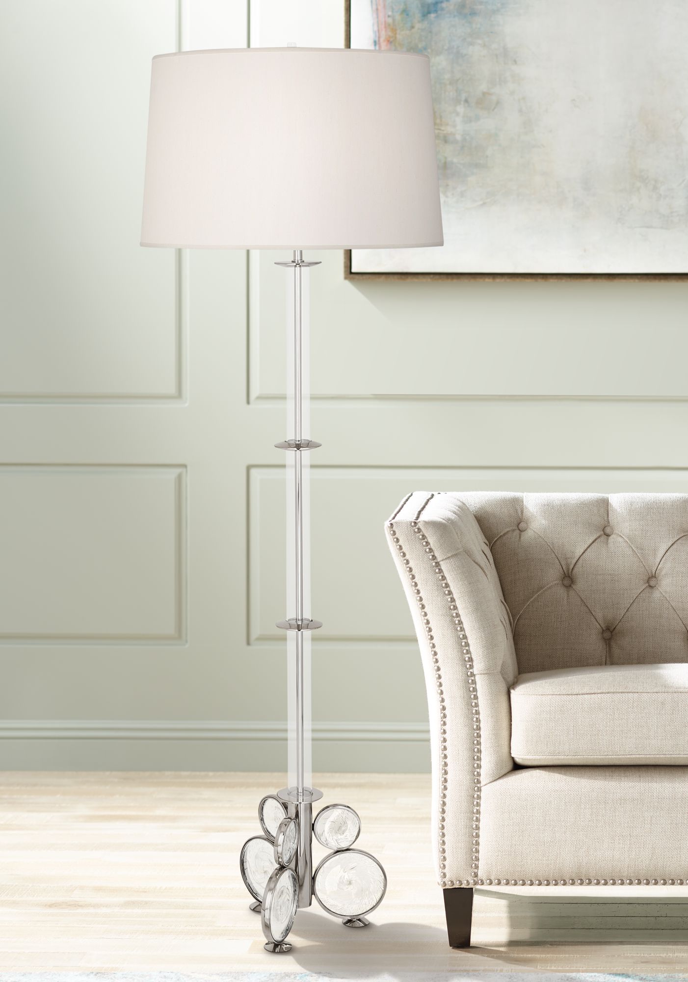 Atticus Polished Nickel w/ Swirled Bubble Glass Floor Lamp