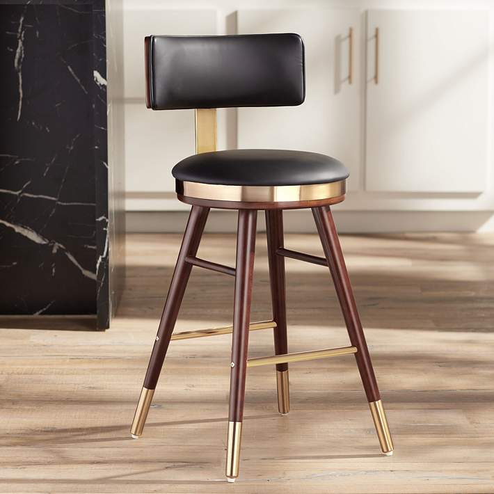 Gold Modern Counter Stool 64g33, Black Leather Barstools