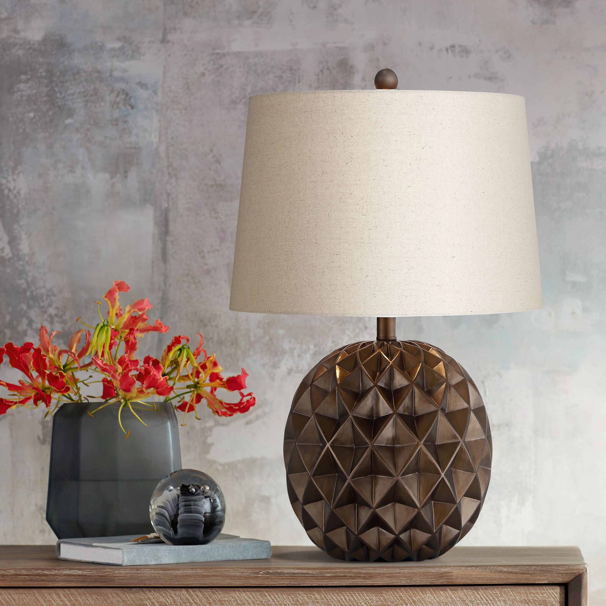 Selena Sphere Diamond-Patterned Brown Accent Table Lamp