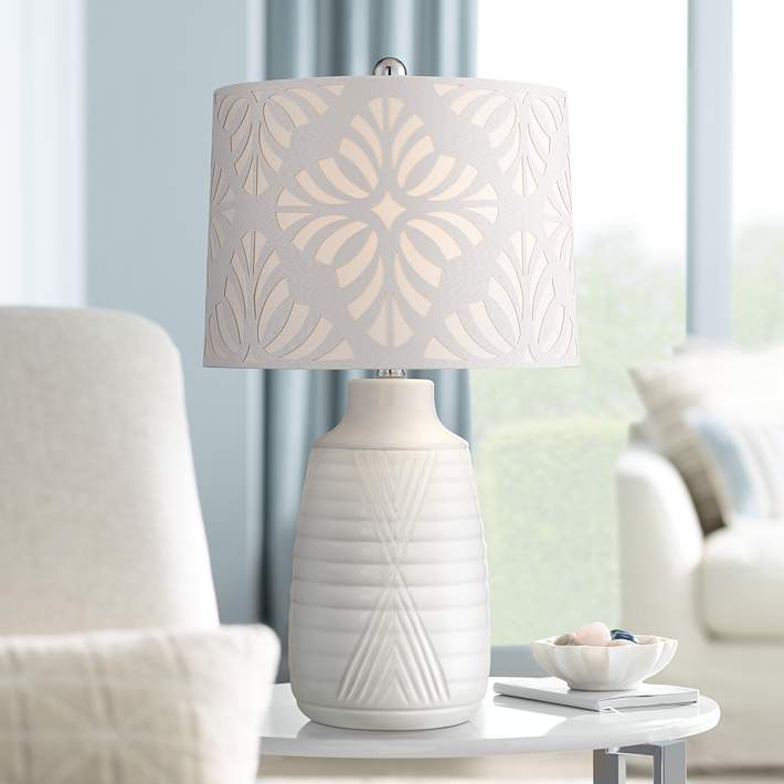 Abigail White Ceramic Table Lamp With, Patterned Table Lamp Shades