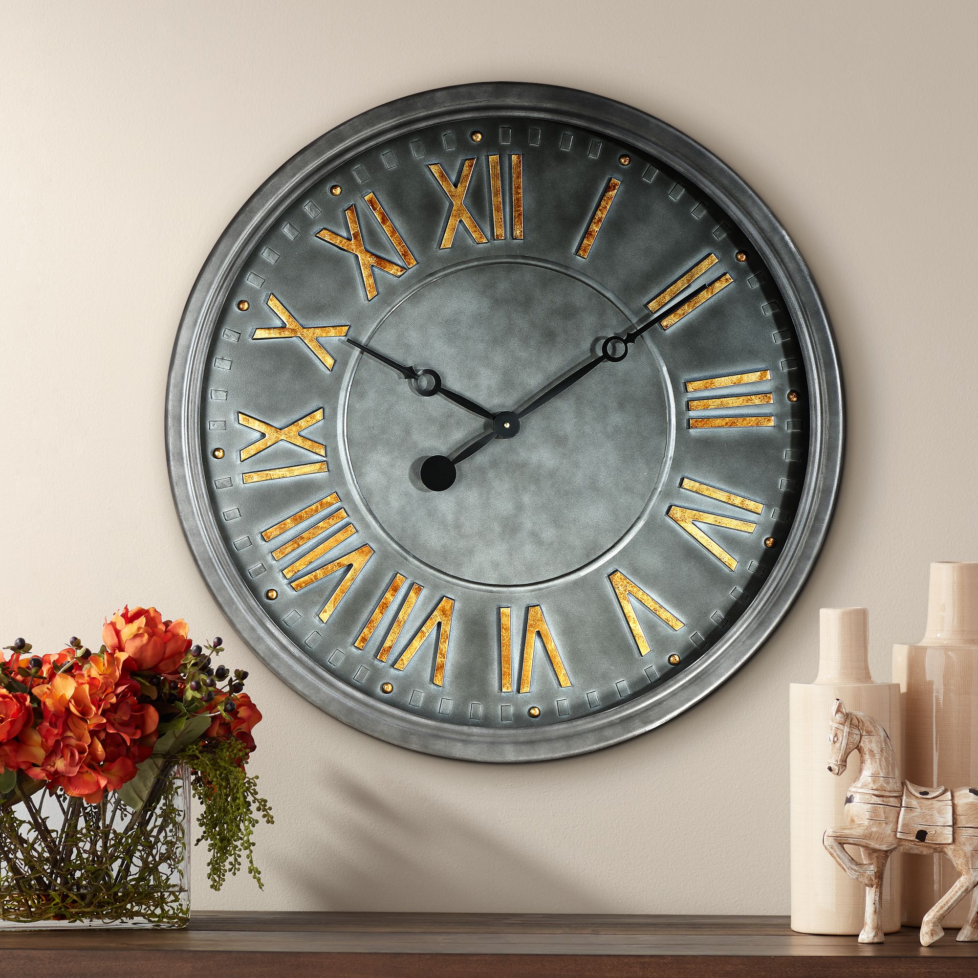 Consus 28 3/4" Wide Gray Roman Numeral Metal Wall Clock