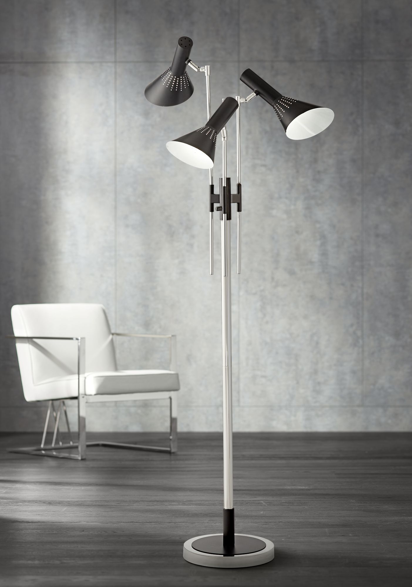 Possini Euro Halifax 3-Light Nickel and Black Floor Lamp