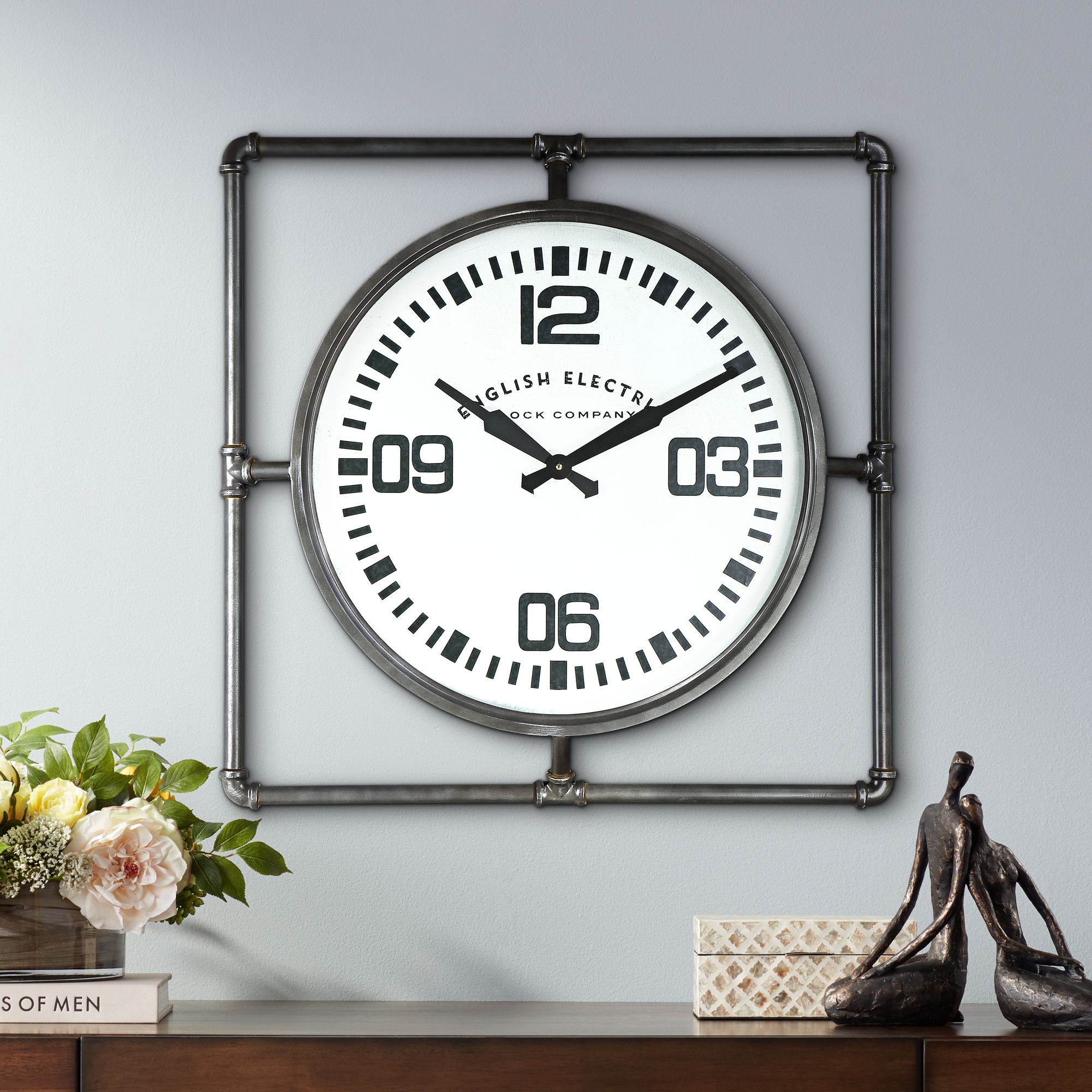 English Electric 24 3/4" Wide Square Metal Wall Clock