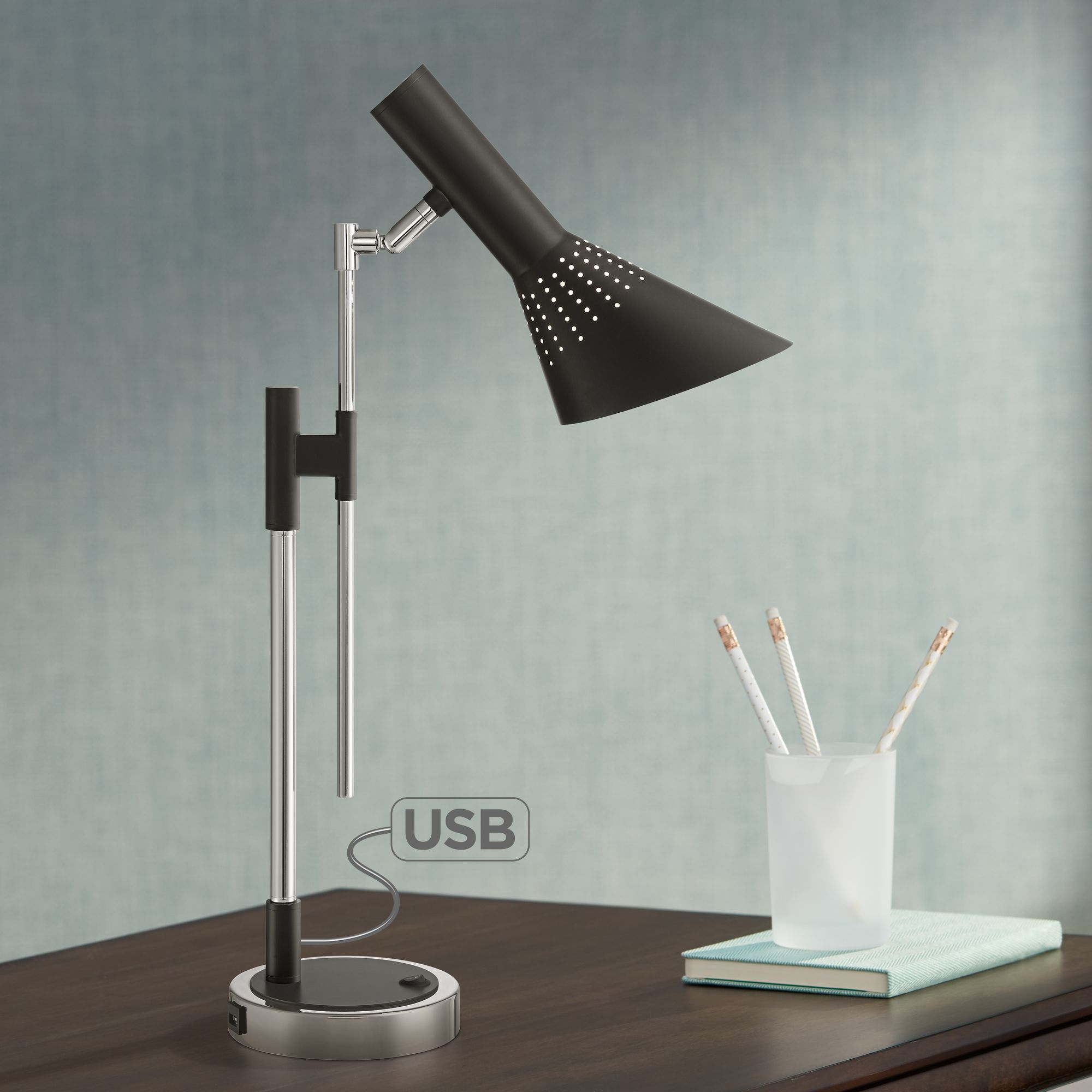 Possini Euro Halifax Polished Nickel USB Desk Lamp