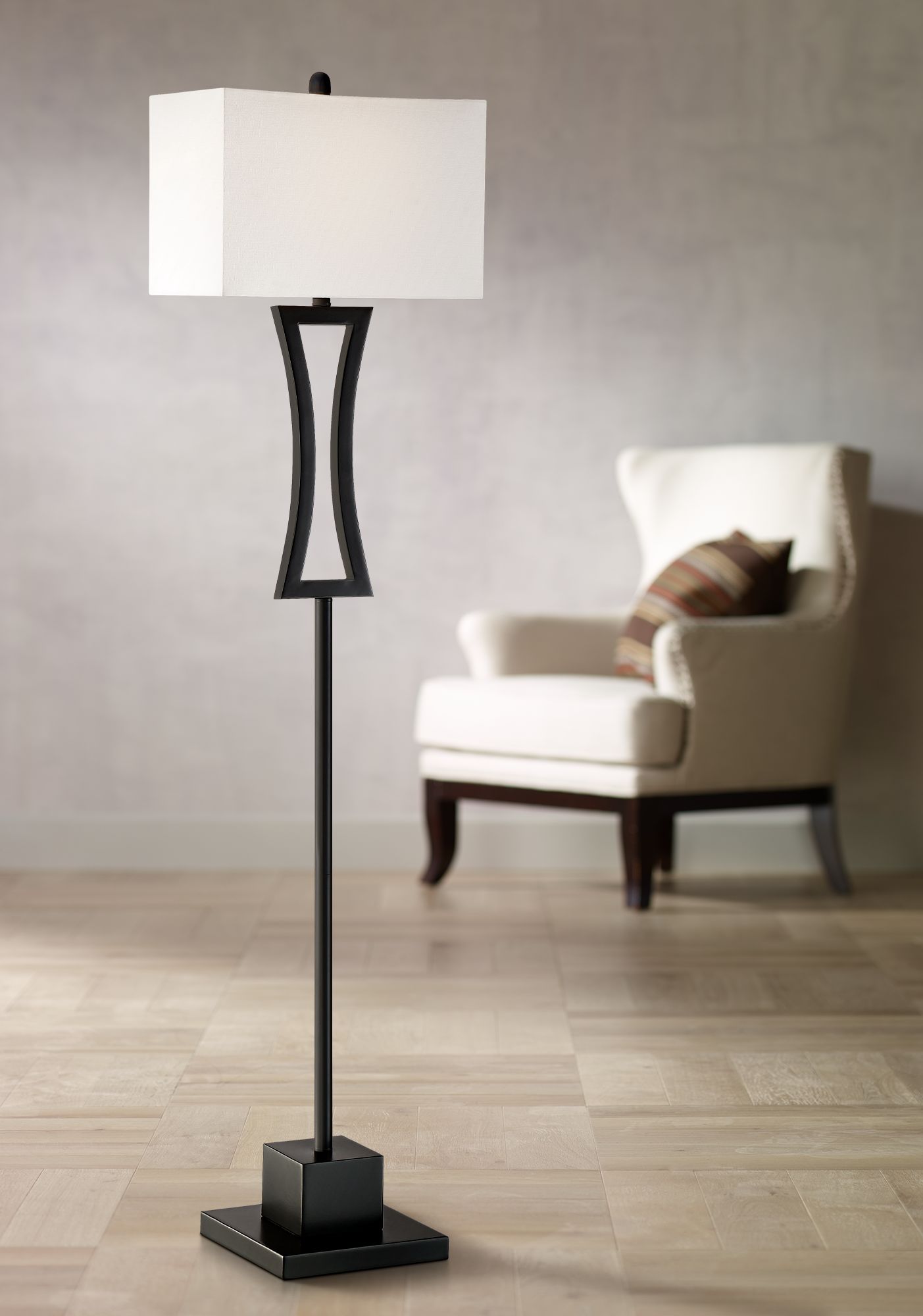 Possini Concord Satin Black Metal Floor Lamp