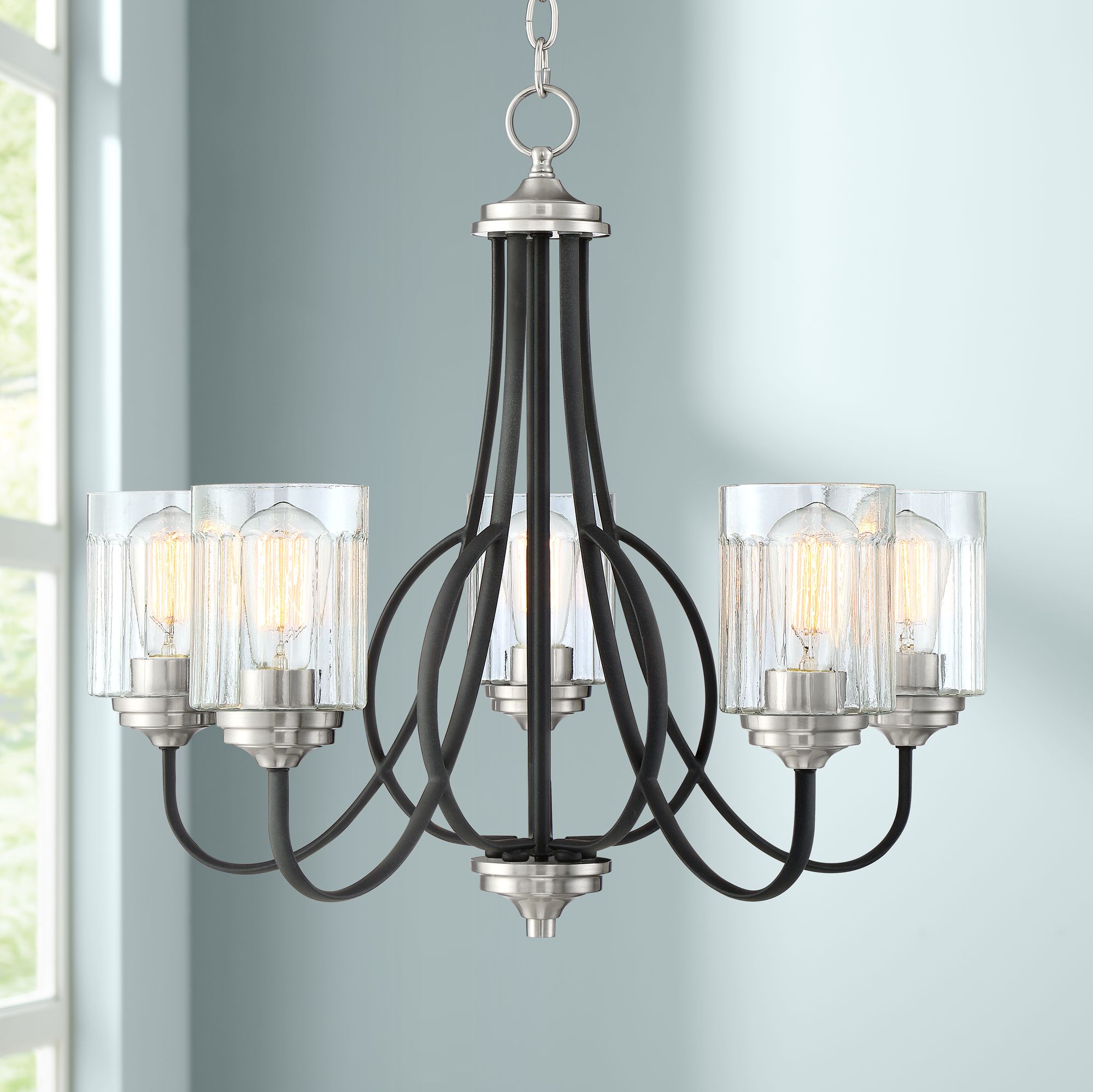 Norah 25" Wide Matte Black and Nickel 5-Light Chandelier