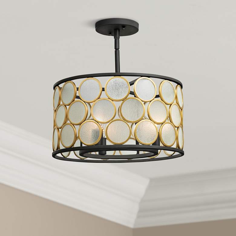 Kalco Corsa 16&quot; Wide Matte Black and Gold Ceiling Light