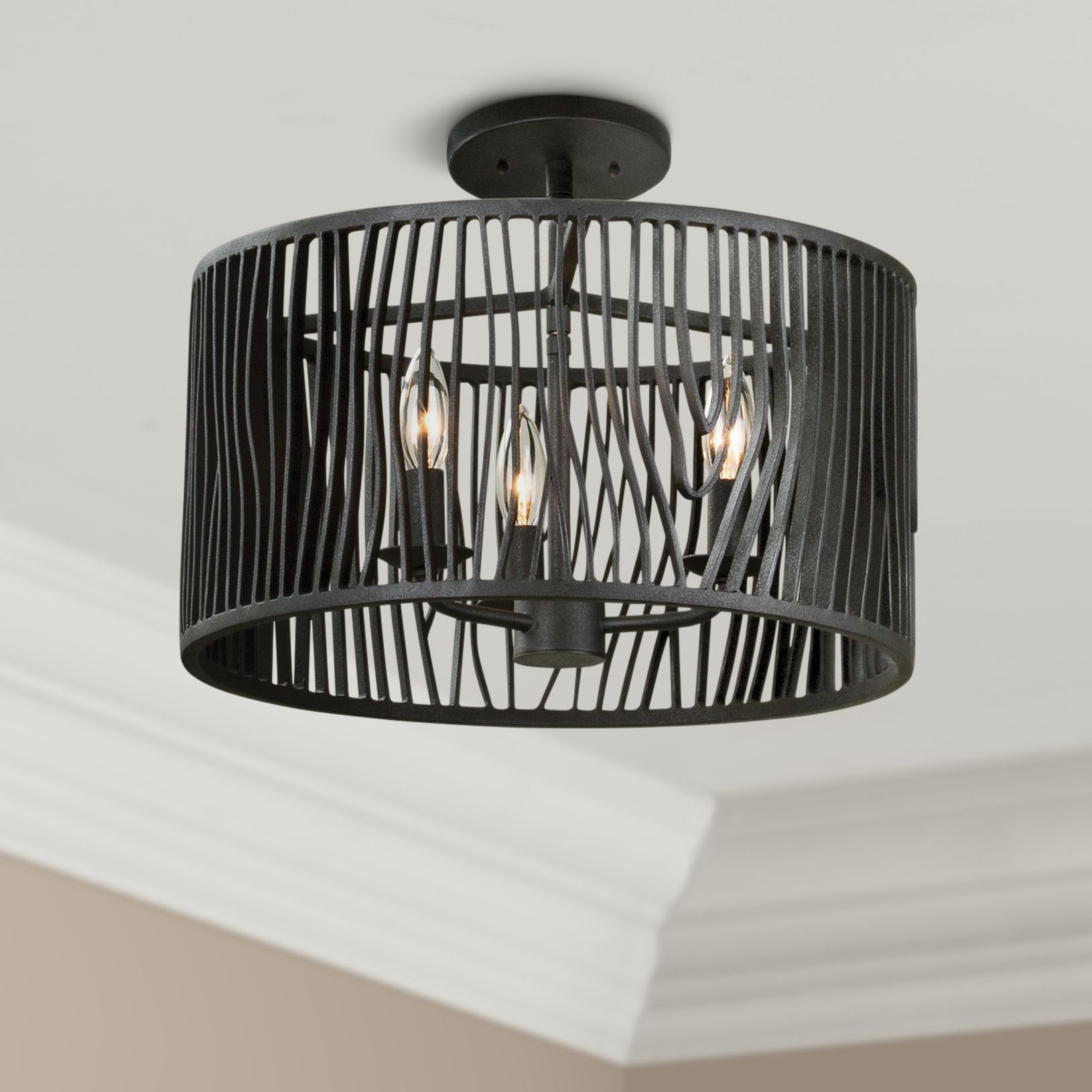 Morre 16" Wide Black Iron Convertible Pendant/Ceiling Light