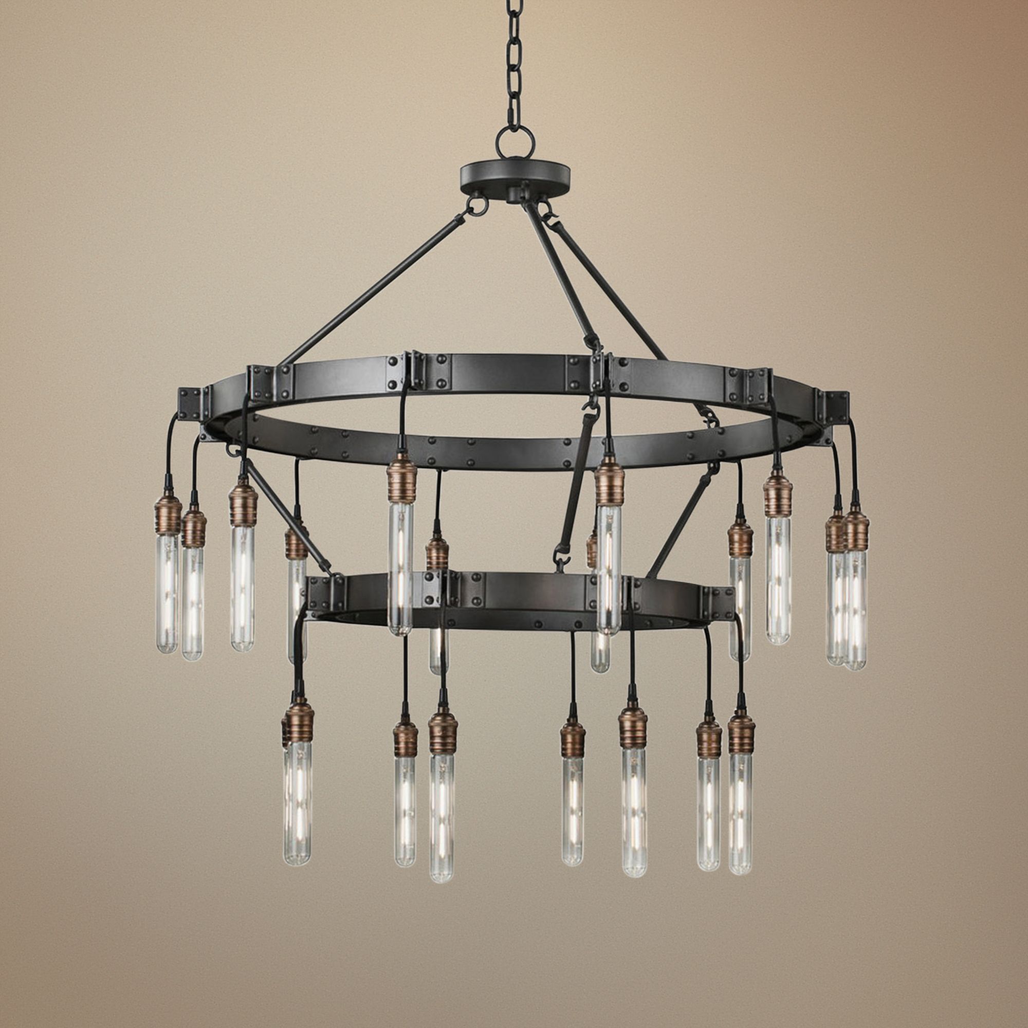 Stuyvesant 36"W Matte Gun Metal 20-Light 2-Tier Chandelier