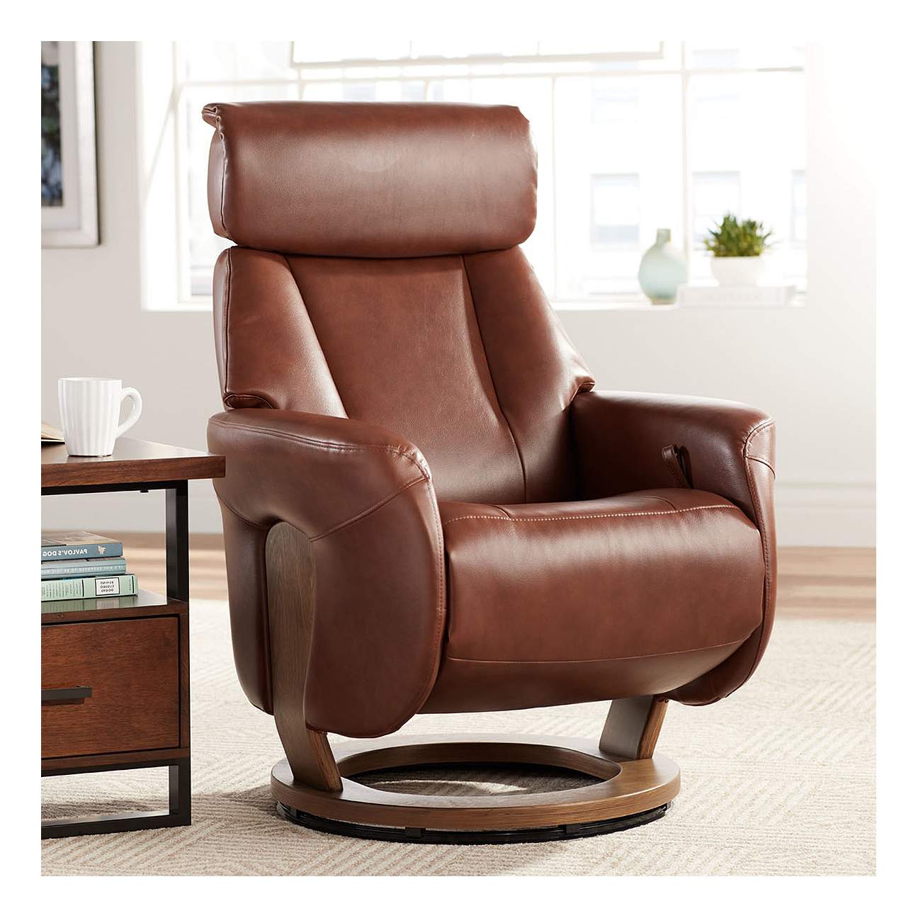 Augusta Brown Faux Leather 4-Way Modern Recliner Chair - #64P65 | Lamps