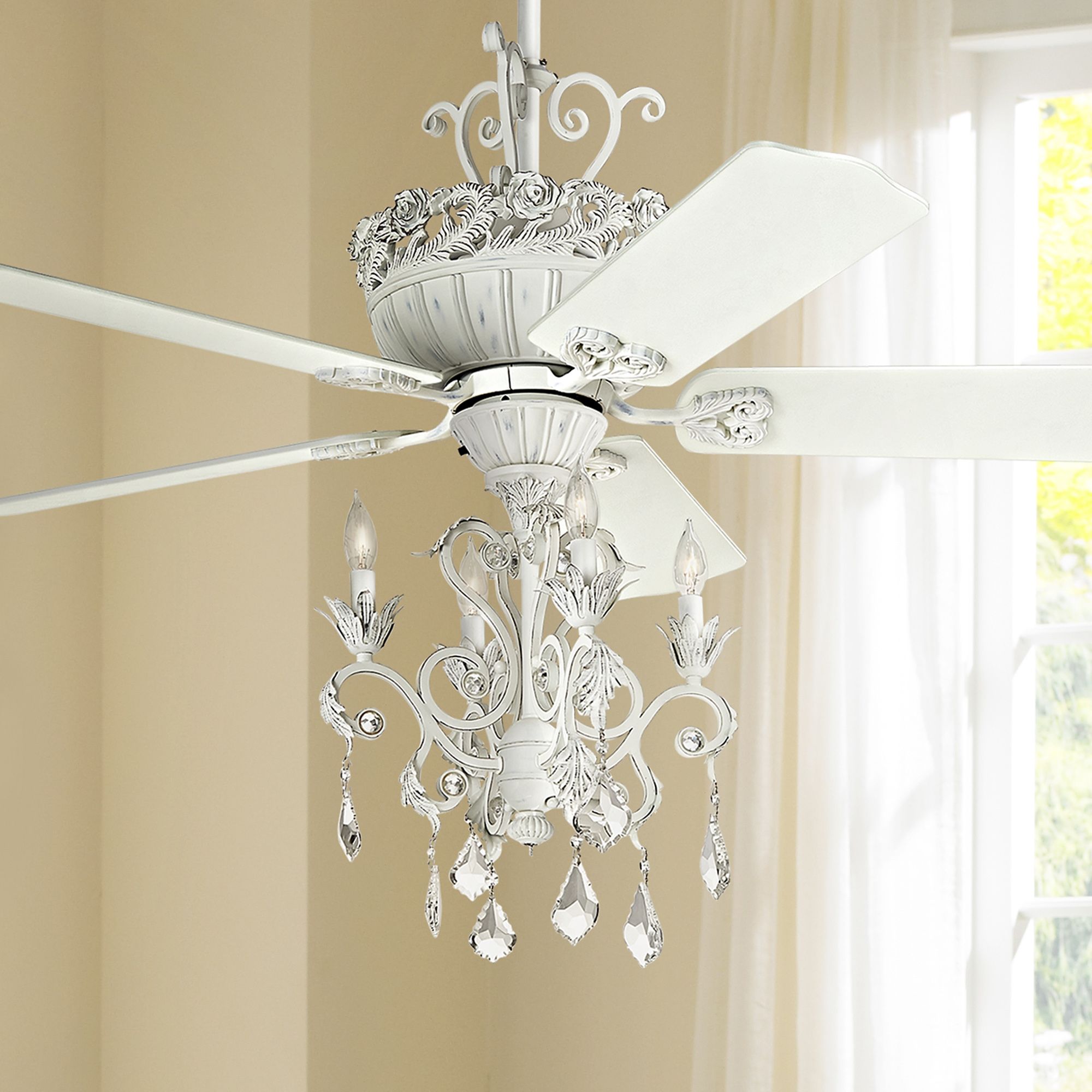 52 Casa Chic Rubbed White Chandelier Led Ceiling Fan