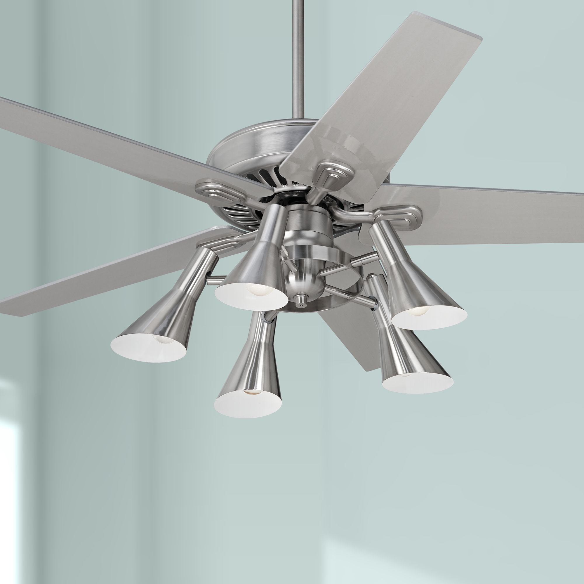 52 Windstar Ii Silver Retro 5 Light Led Ceiling Fan 64r12
