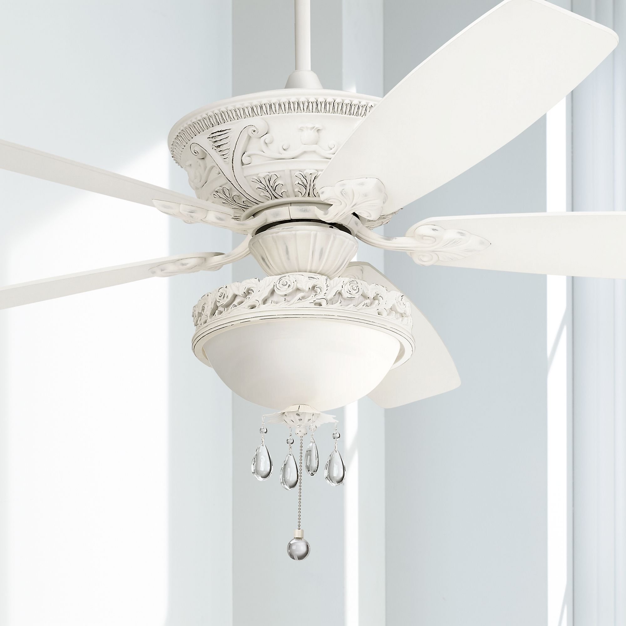60" Casa Vieja Montego White Crystal Beaded LED Ceiling Fan