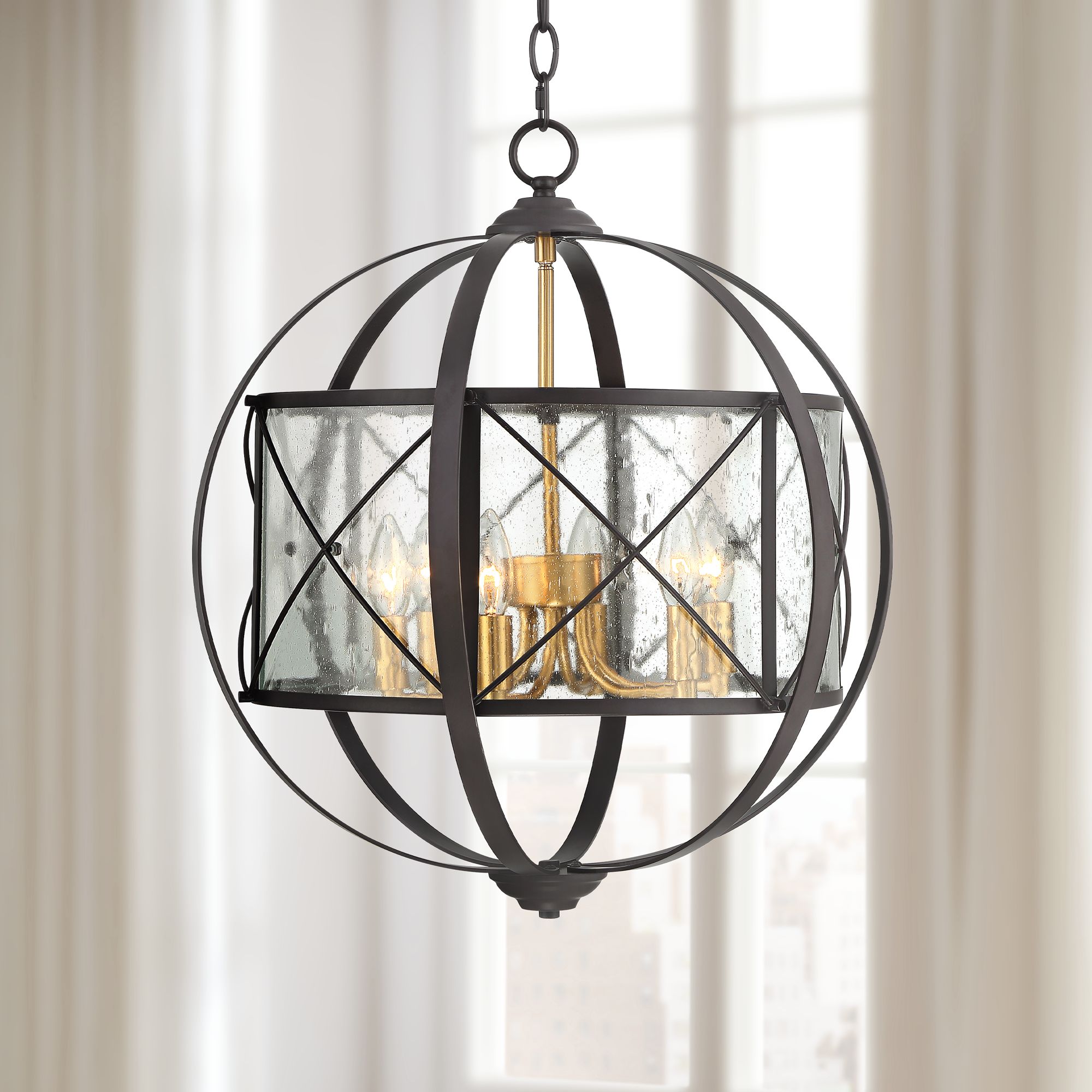 Remy 20" Wide Bronze and Brass Orb 6-Light Pendant Light