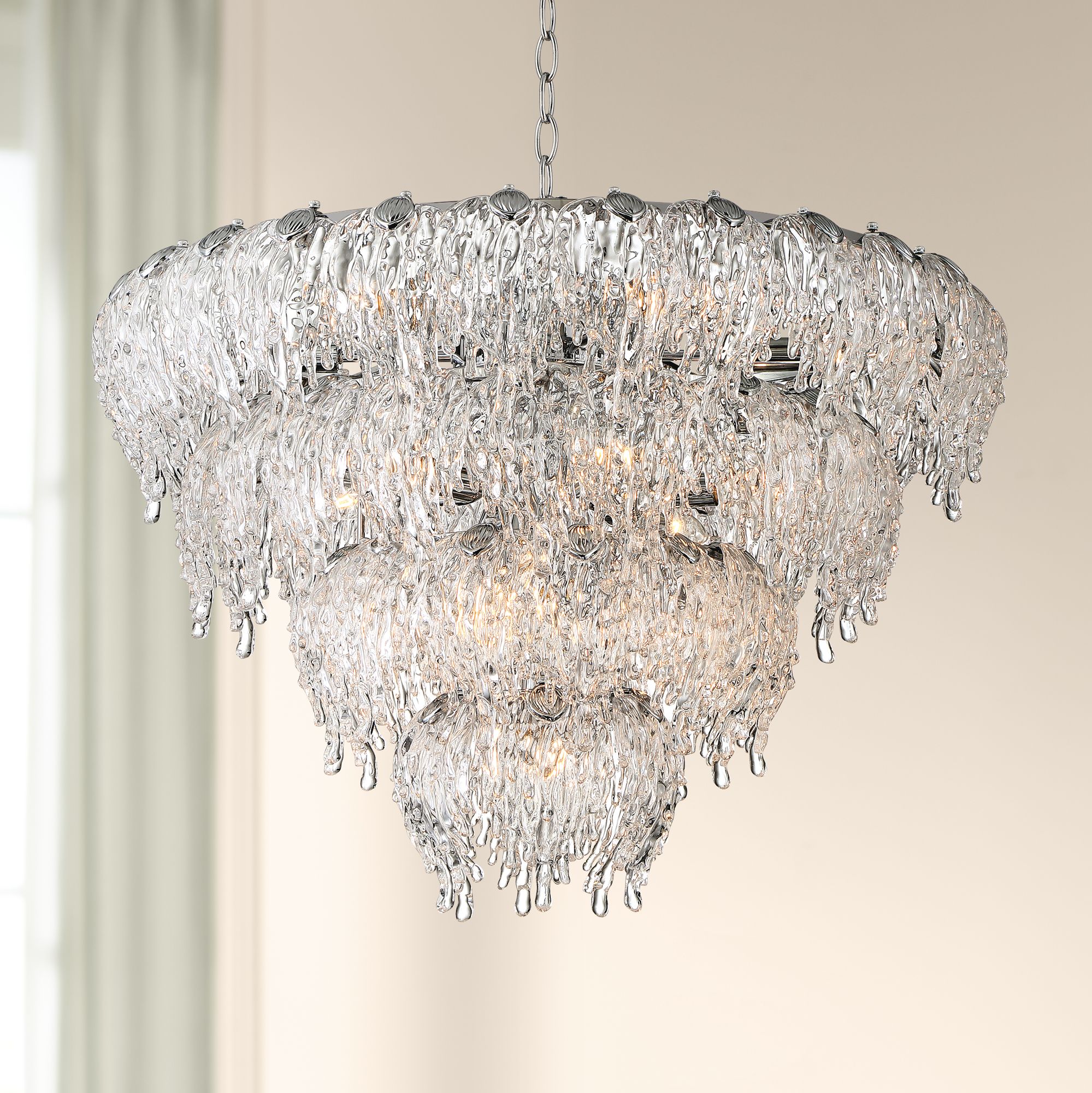Glacier 30" Wide Chrome and Glass 16-Light Chandelier