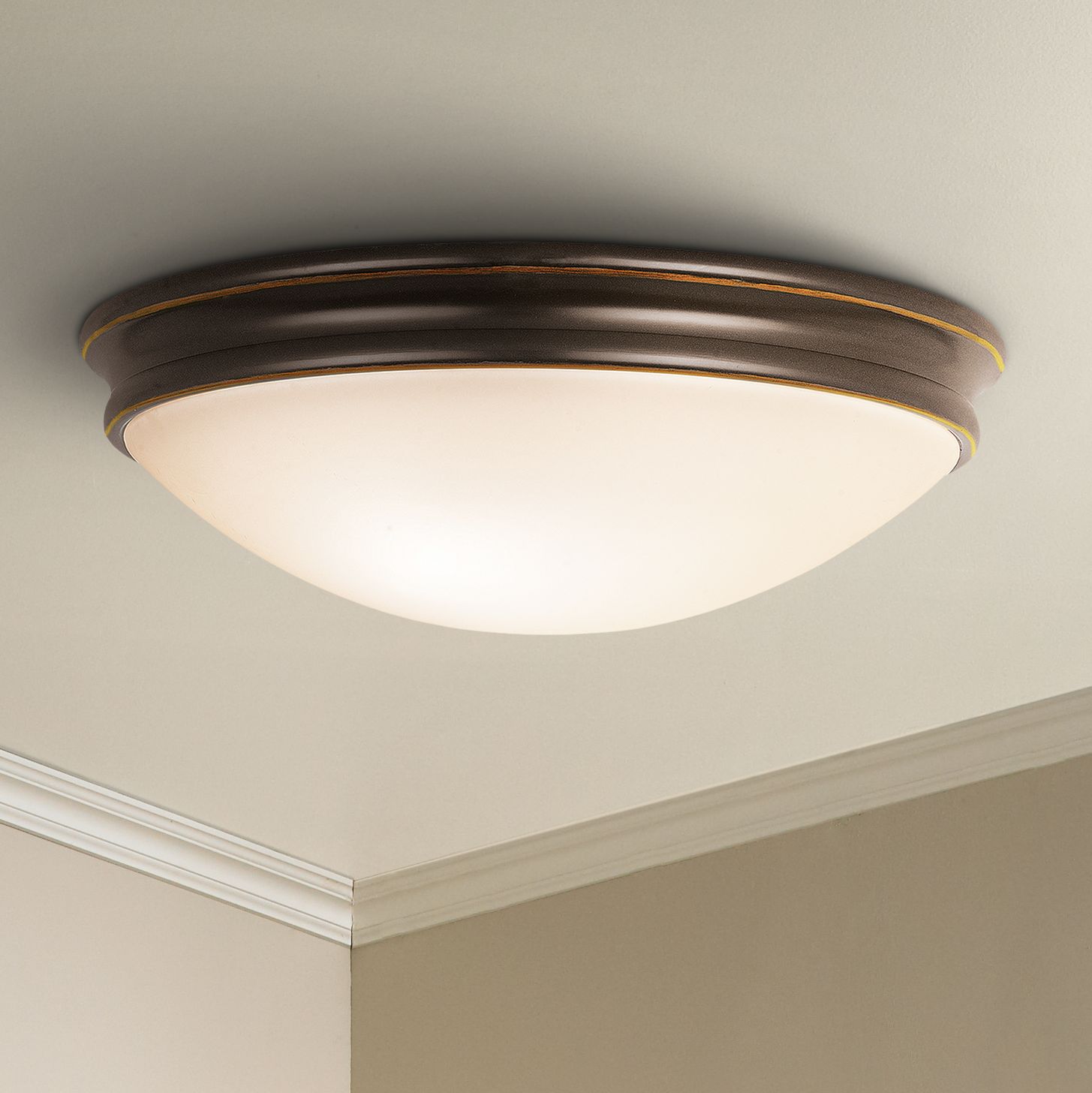 Atom 14"W Oil-Rubbed Bronze Ceiling Light with Opal Shade
