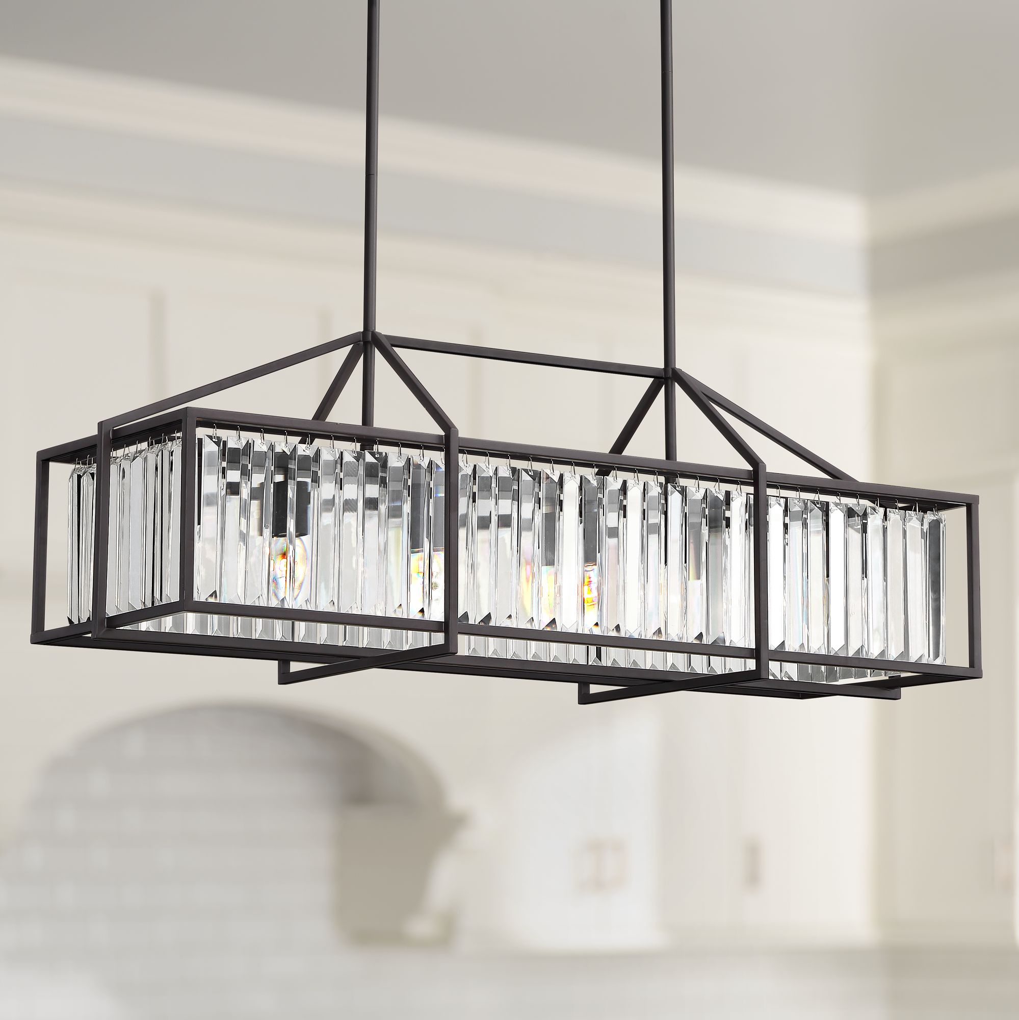 Orleena 35" Wide Bronze and Crystal Island Chandelier