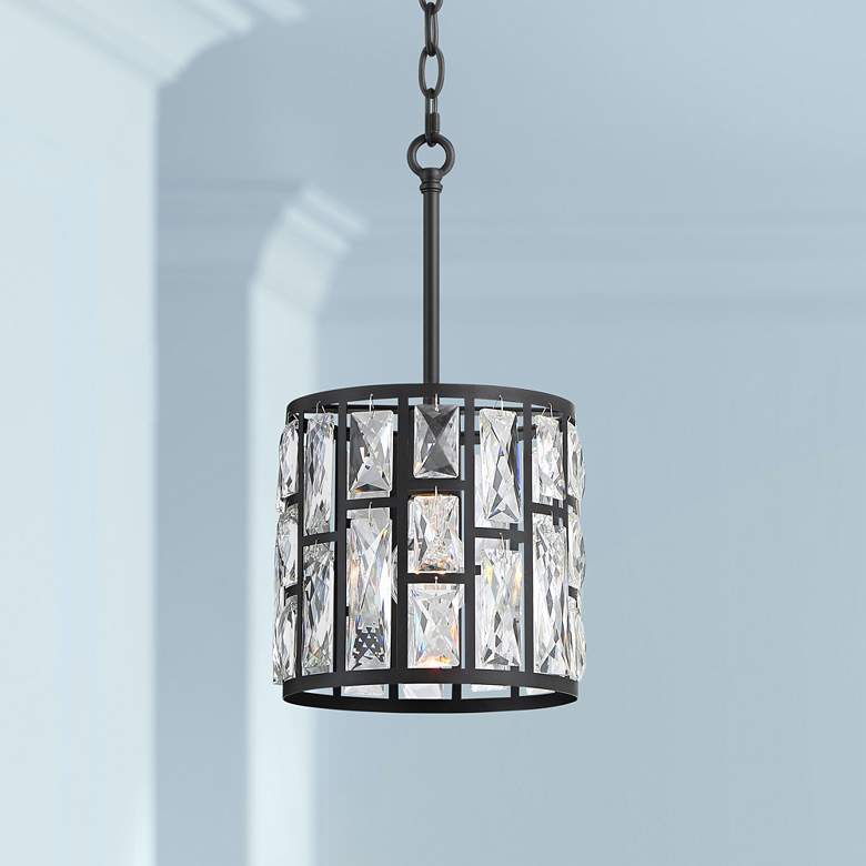 Sofie 8 1/2&quot; Wide Black and Crystal Mini Pendant Light