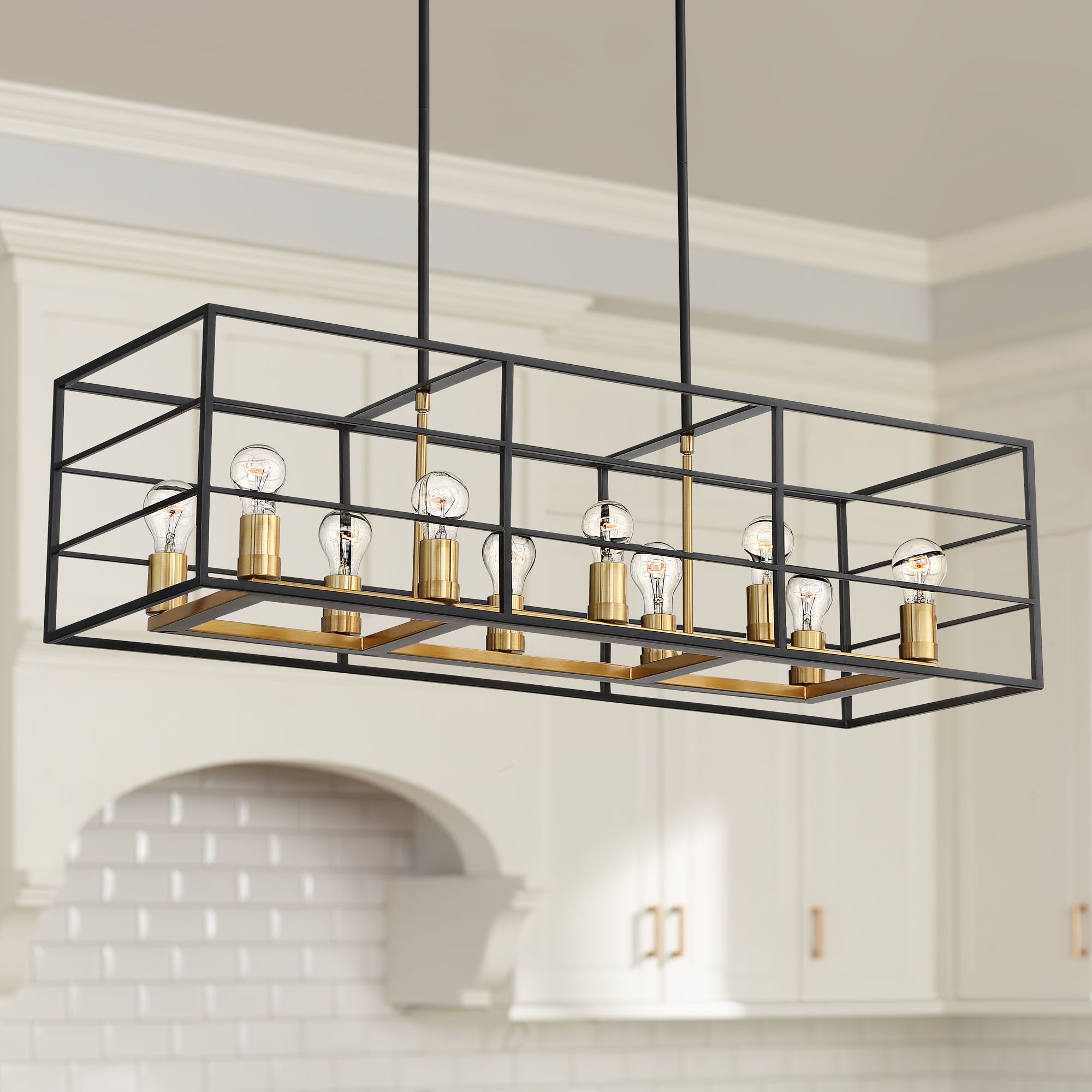 Logan 40" Wide Black and Brass 10-Light Island Chandelier