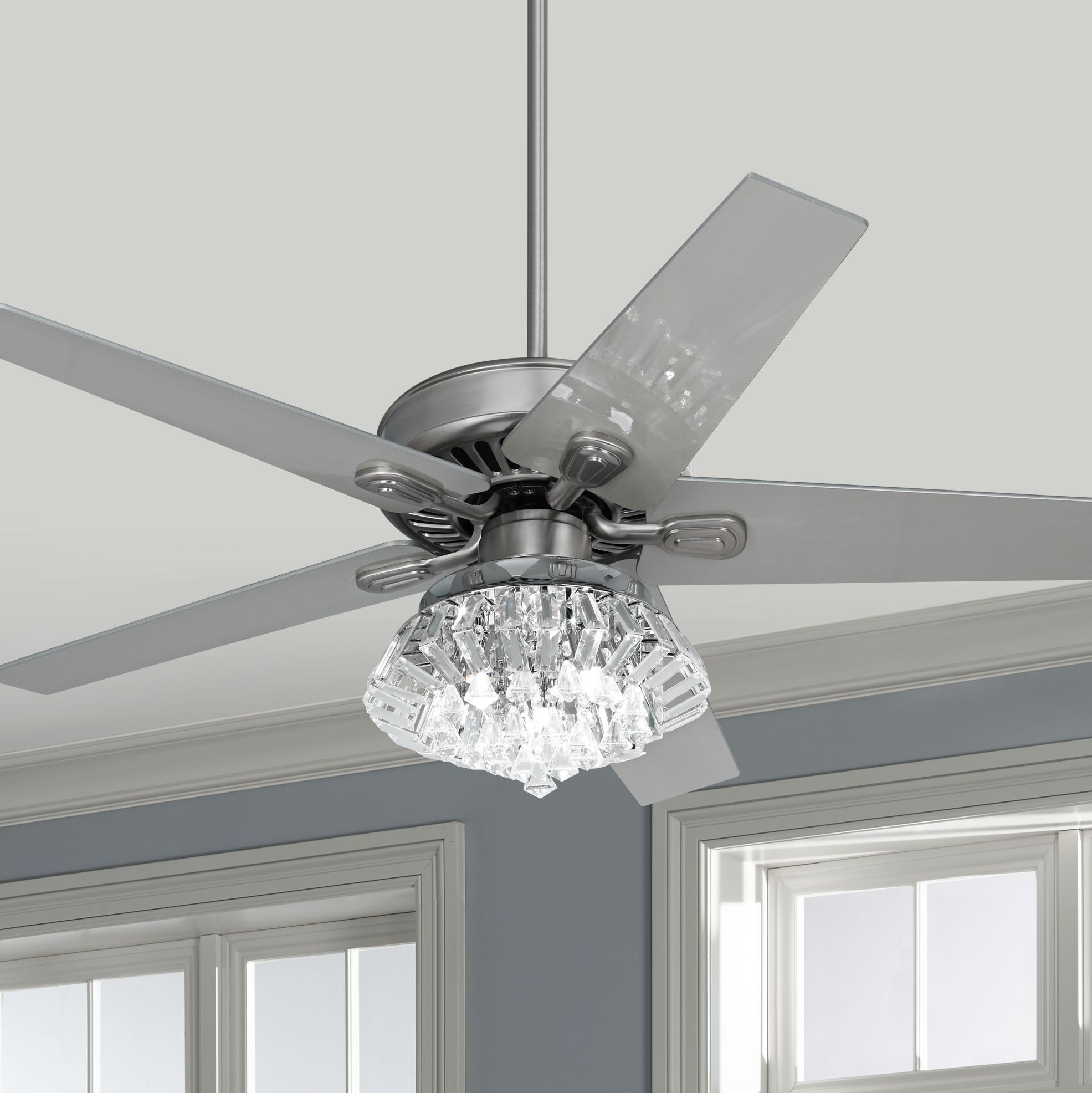 52" Windstar II Brushed Nickel Crystal Deco LED Ceiling Fan