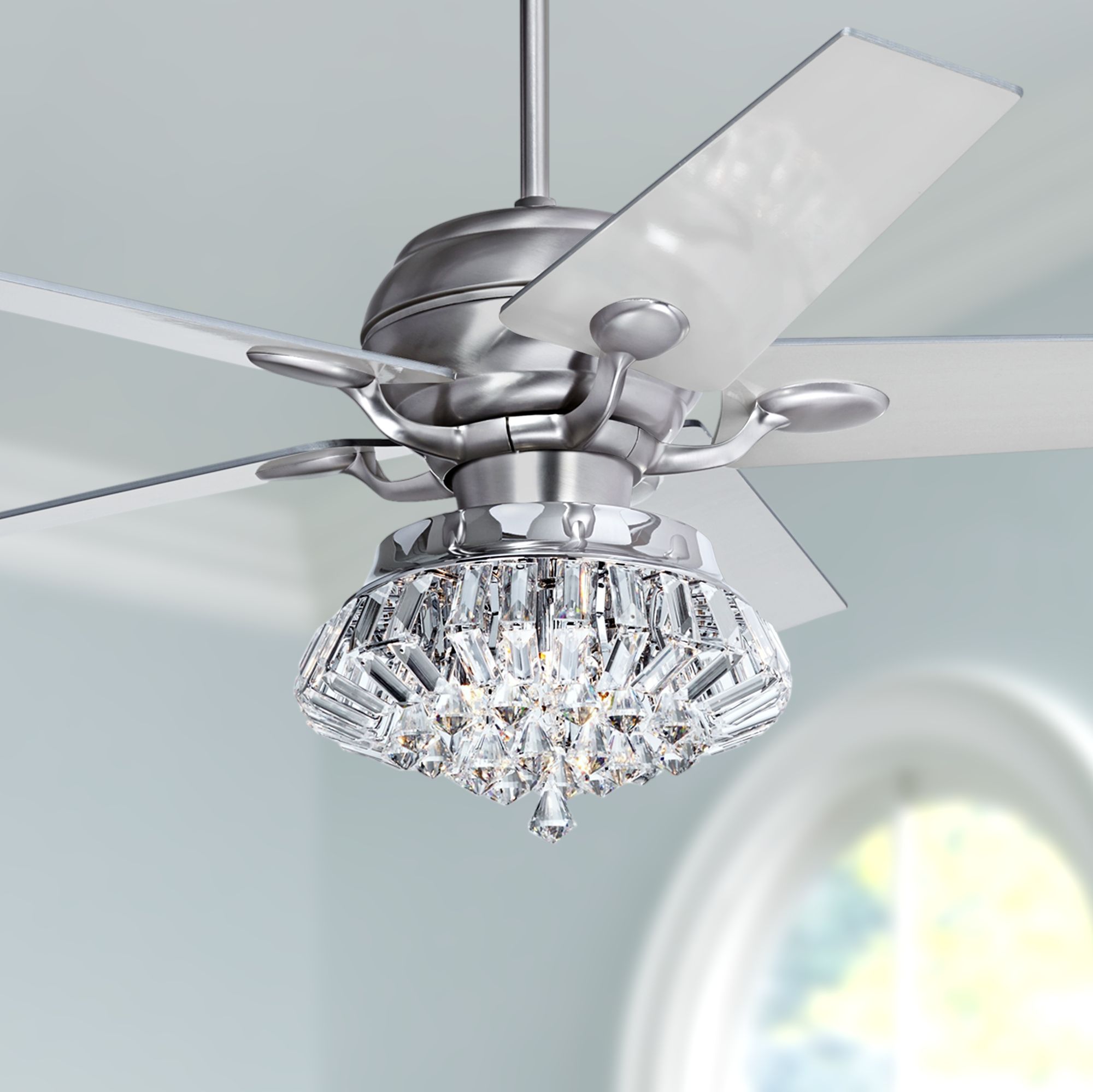 52" Casa Optima Deco Crystal Brushed Steel LED Ceiling Fan