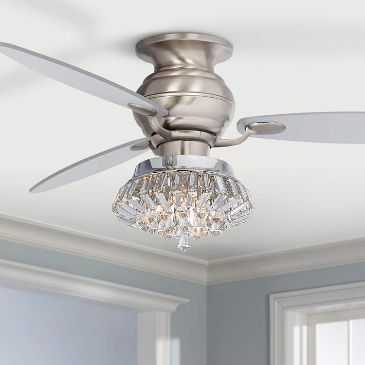 60 Der Deco Crystal Led Hugger Ceiling Fan 64t90 Lamps Plus - Flush Mount Ceiling Fans With Crystal Lights