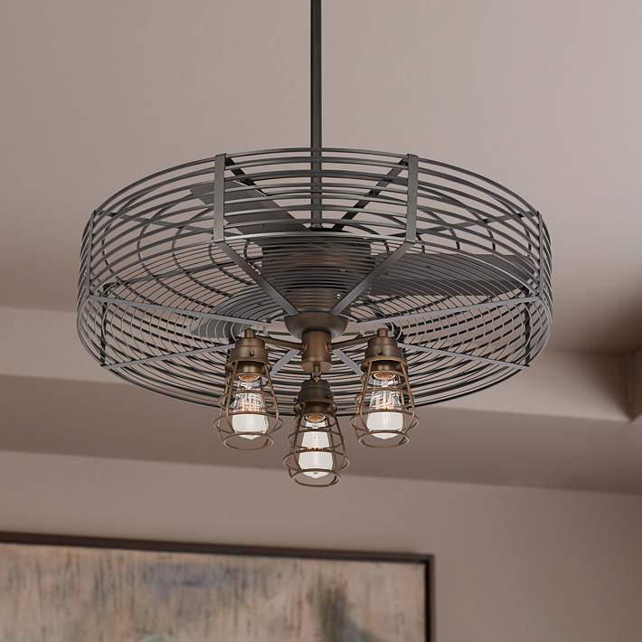 Light Led Cage Ceiling Fan, Industrial Cage Ceiling Fan With Light
