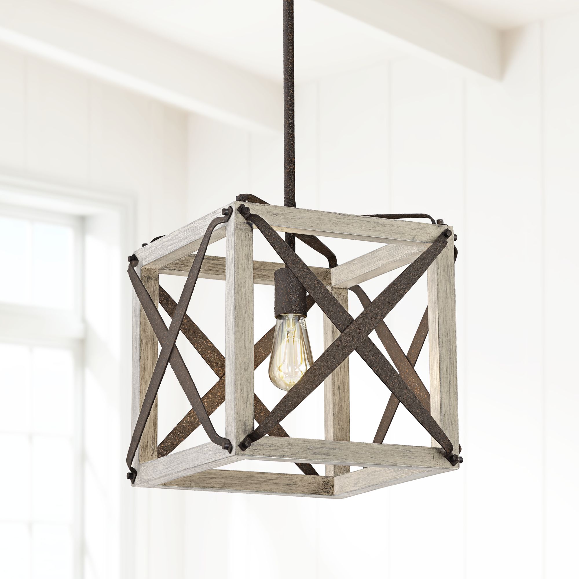Oaklyn 14 Wide Rust And Gray Wood Led Pendant Light