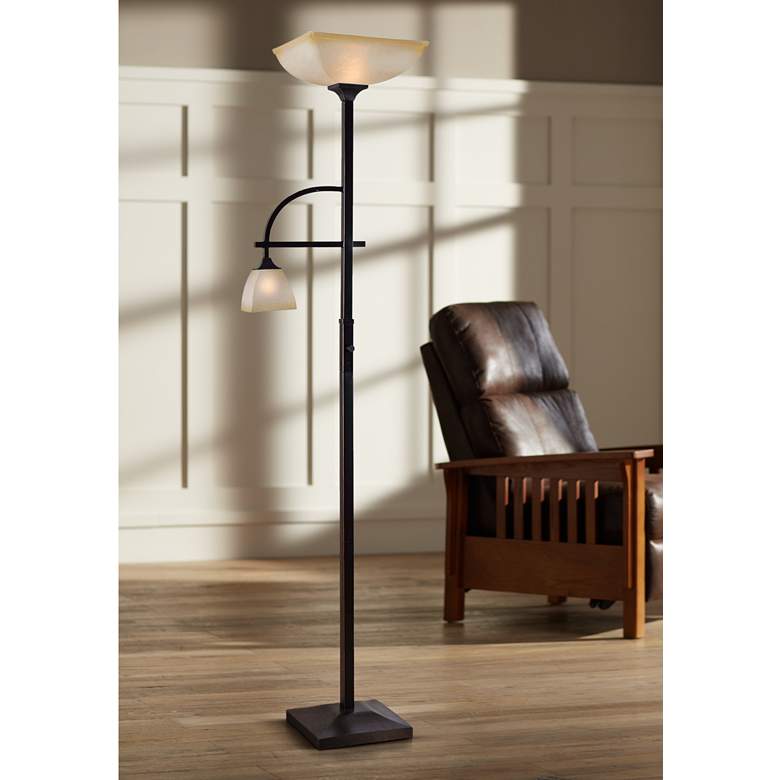 Image 1 Arch Oil-Rubbed Bronze Mother and Son Torchiere Floor Lamp