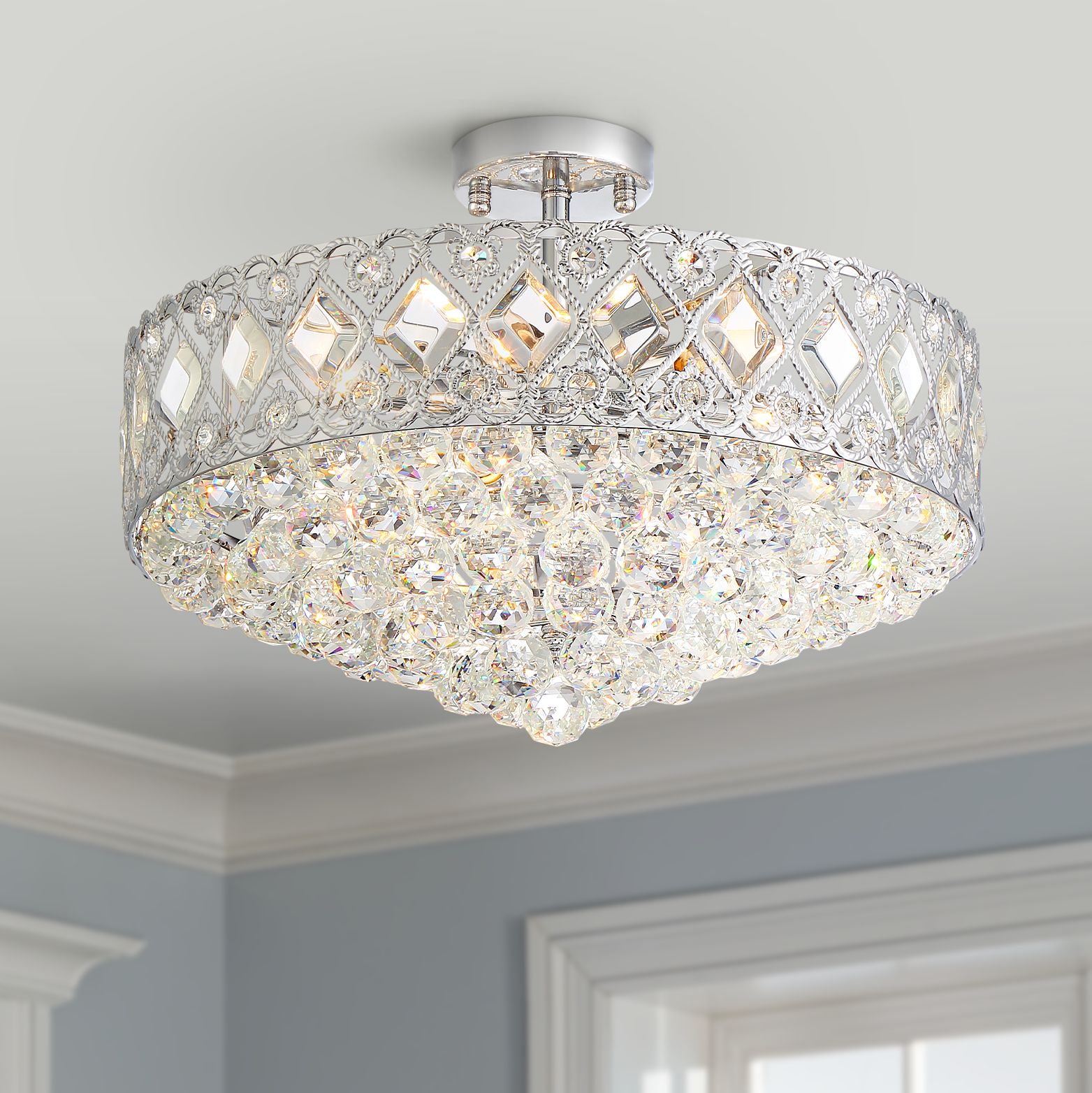 Lozano 20" Wide Chrome and Crystal 8-Light Ceiling Light