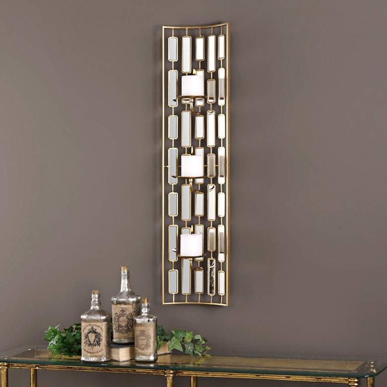 Loire 38&quot;H Gold Iron with Mirror Candle Holder Wall Sconce