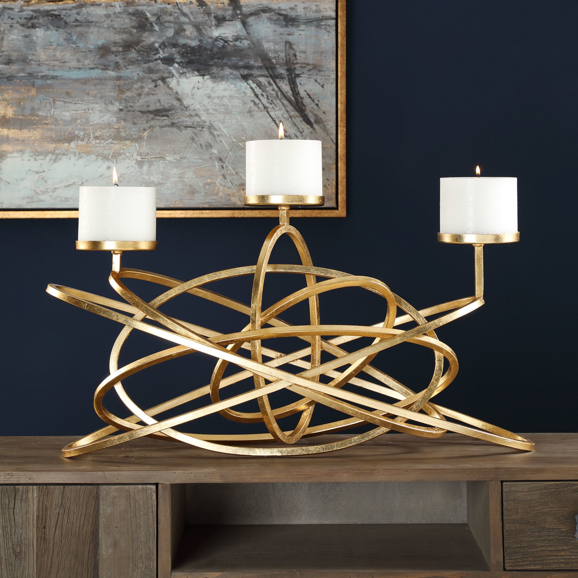 Uttermost Mishka Metallic Gold Leaf Candelabra Candle Holder