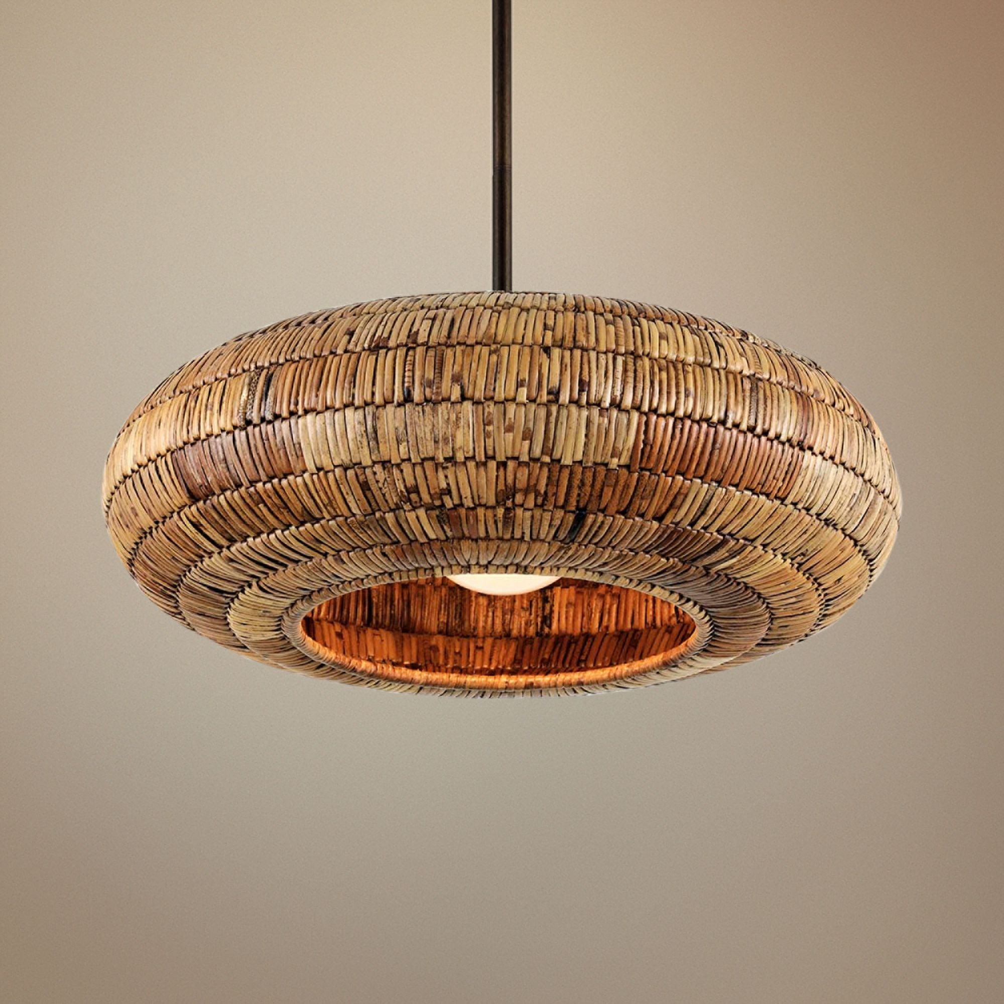 Breuer 24"W Bronze Pendant Light with Natural Malacca Shade