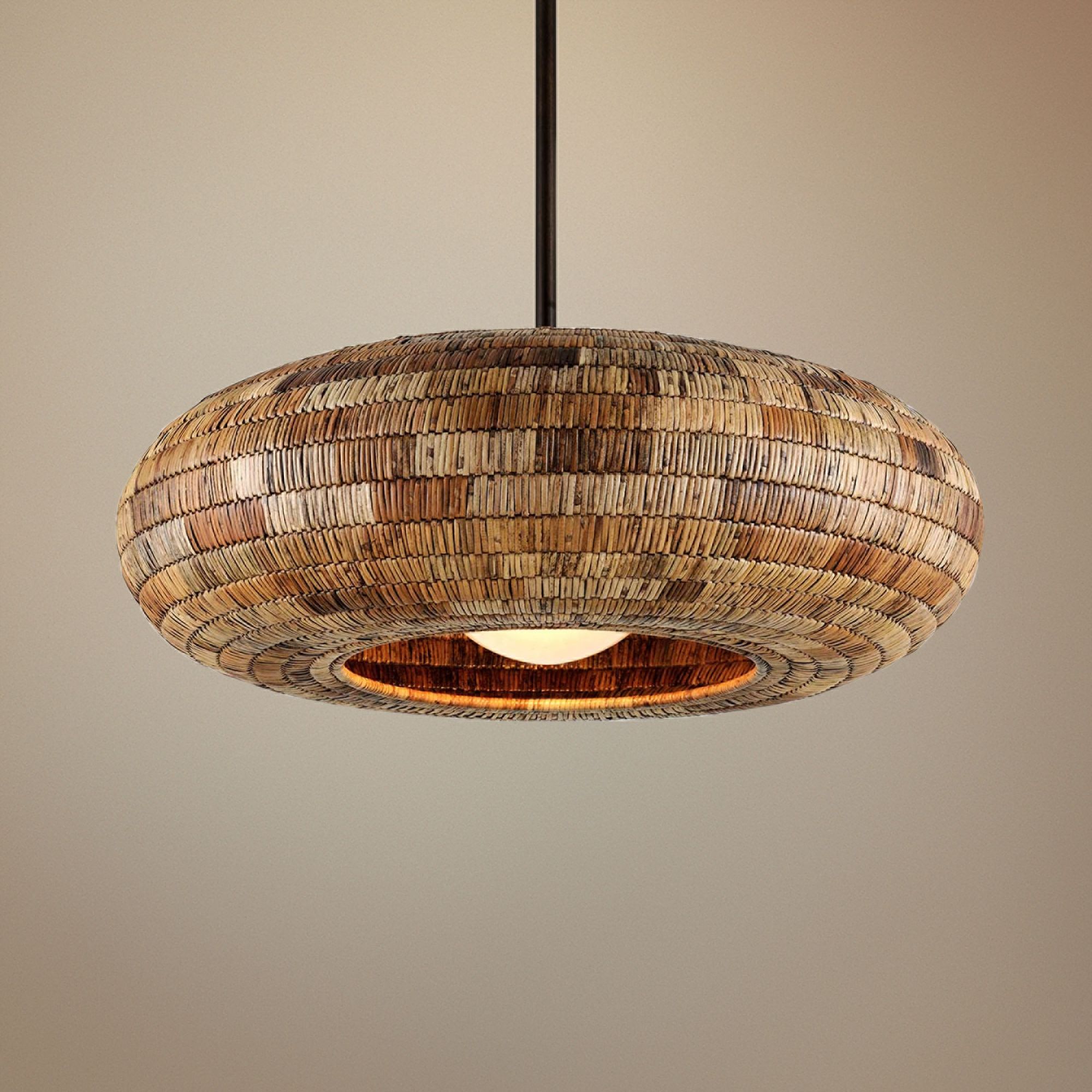 Breuer 39 3/4"W Bronze Pendant with Natural Malacca Shade