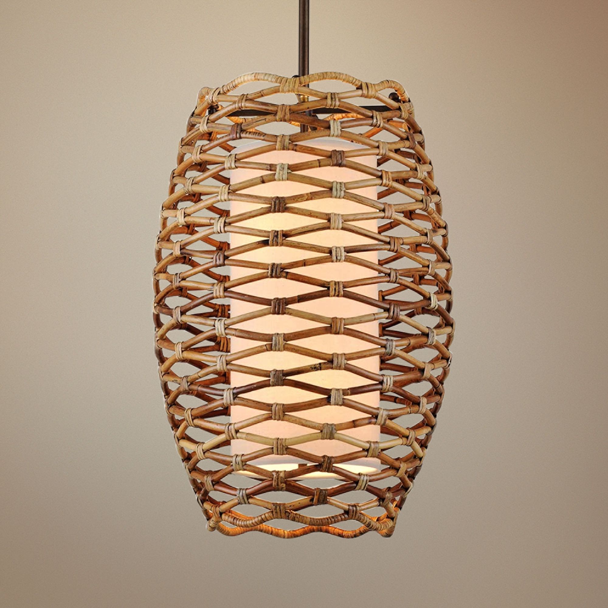 Balboa 21" Wide Natural Pendant Light with Cream Linen Shade