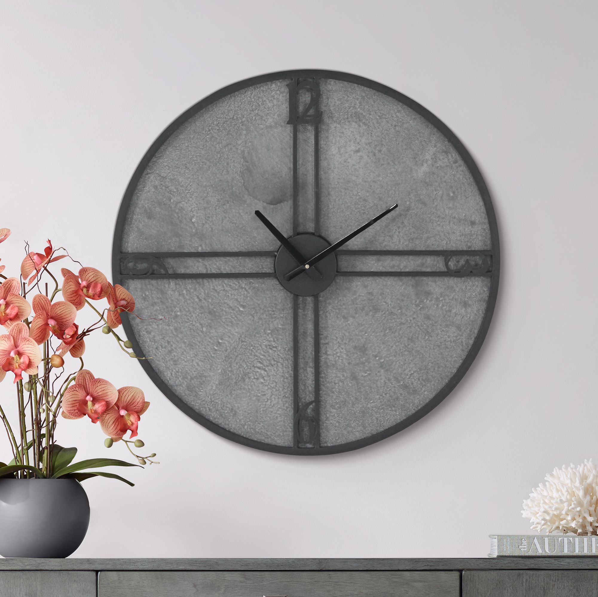Medio Black and Gray 24" Round Iron Wall Clock