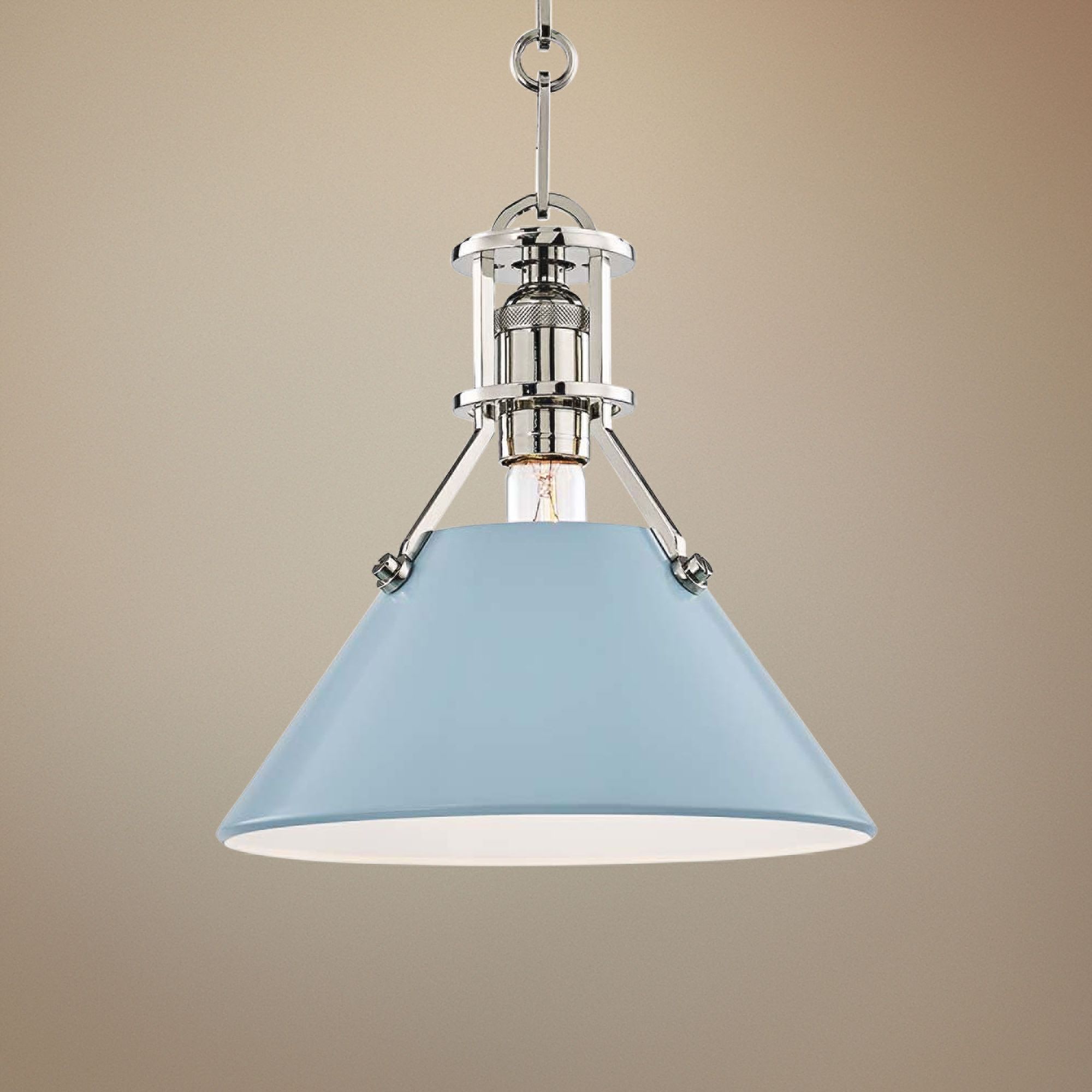 Painted No.2 9 1/2"W Nickel Mini Pendant w/ Blue Bird Shade