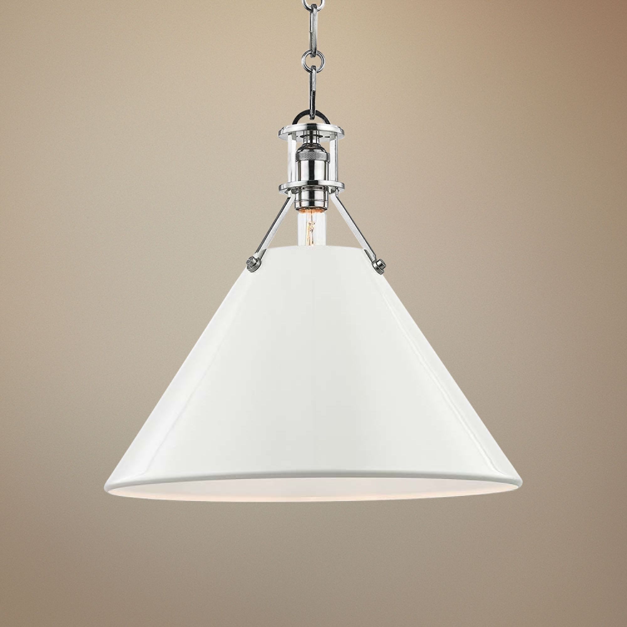 Painted No.2 16"W Polished Nickel Pendant w/ Off-White Shade