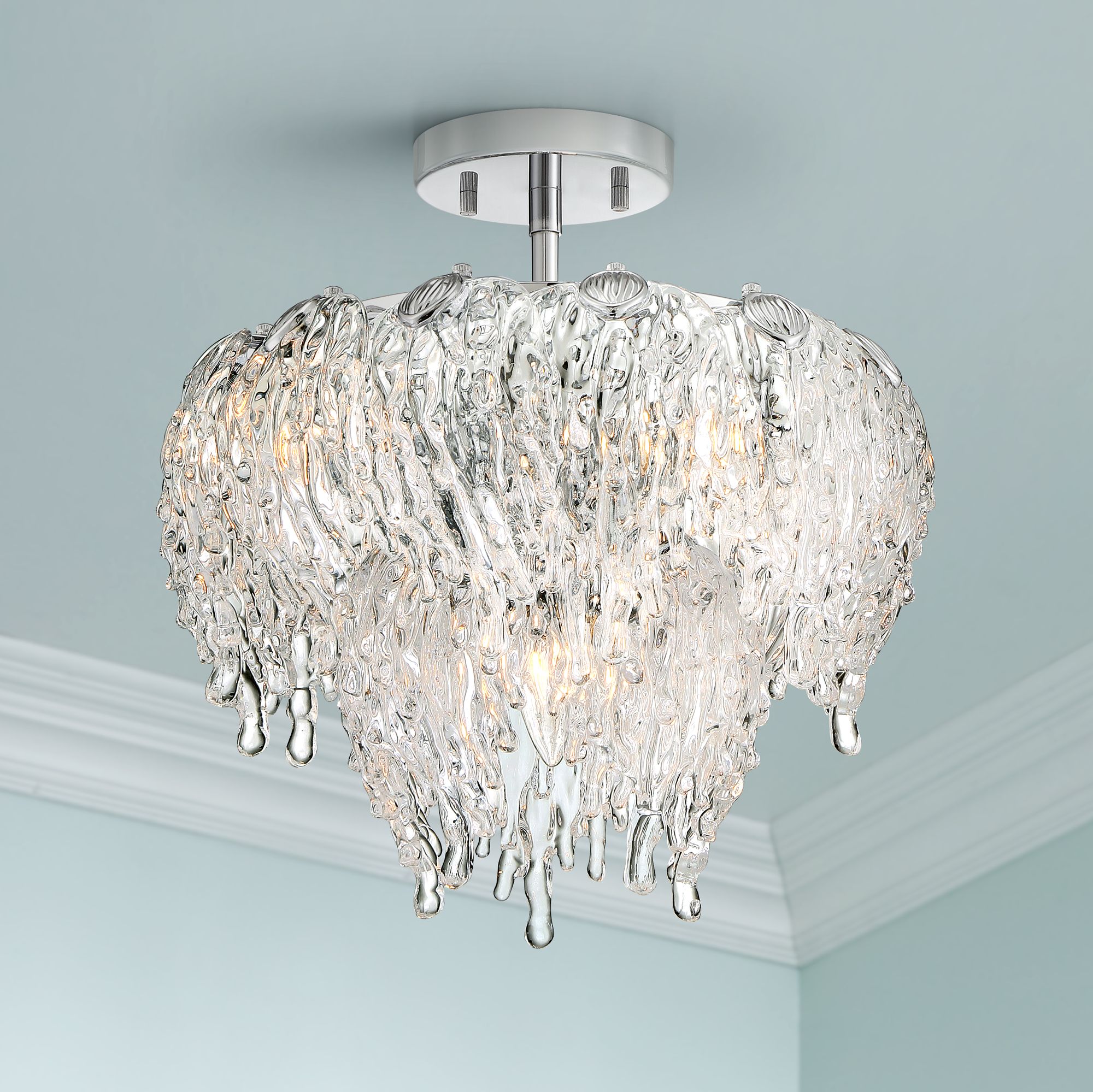 Zavala 14 1/4" Wide Chrome and Glass Ceiling Light