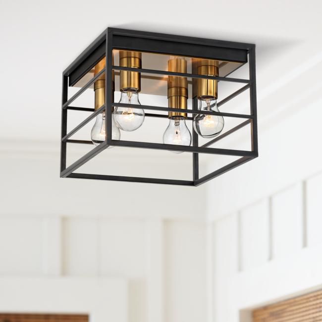 Logan 11 3/4" Wide Black and Brass 4-Light Ceiling Light
