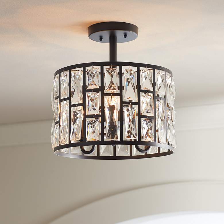 Sofie 11 3/4&quot; Wide Black and Crystal Ceiling Light
