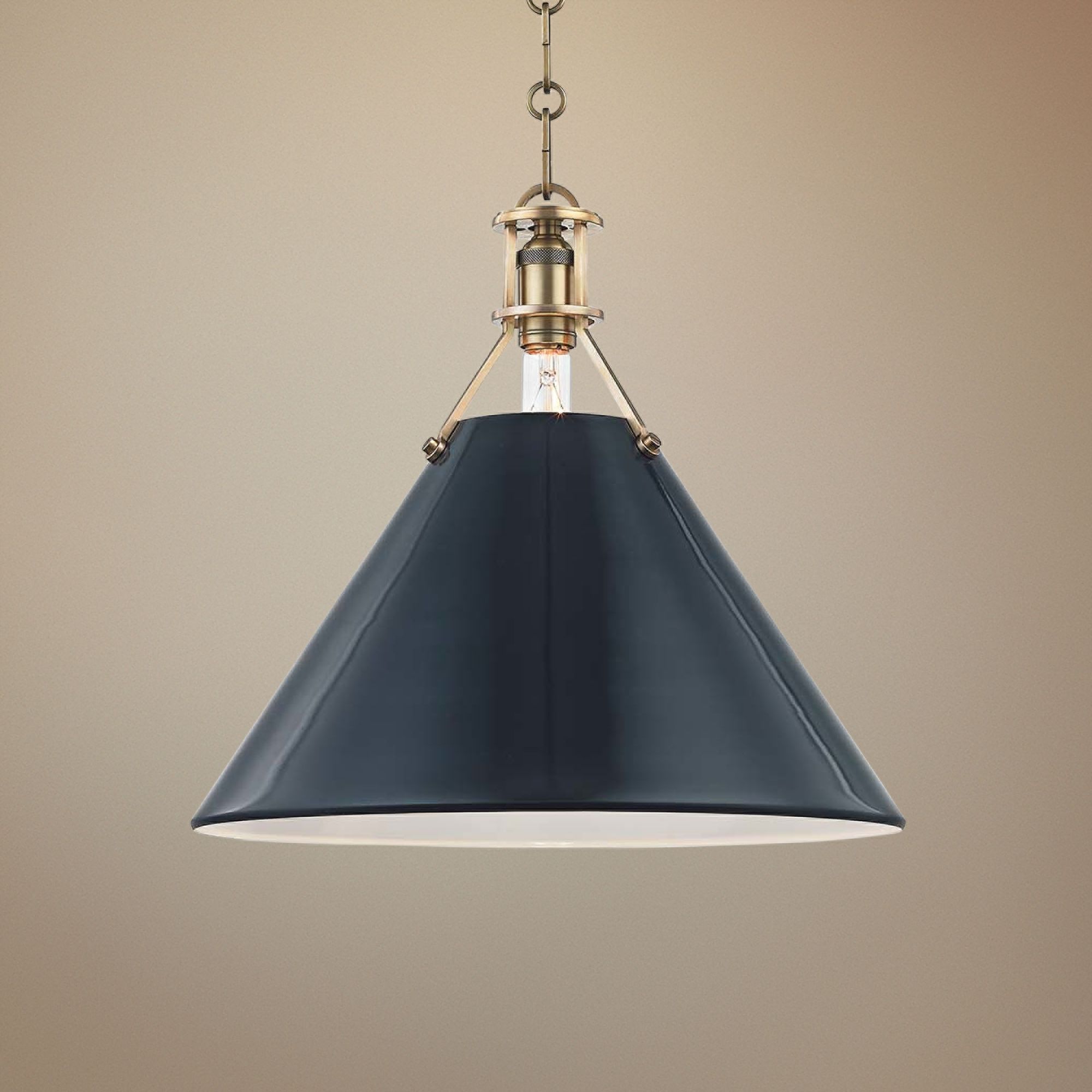 Painted No.2 16"W Aged Brass Pendant with Darkest Blue Shade