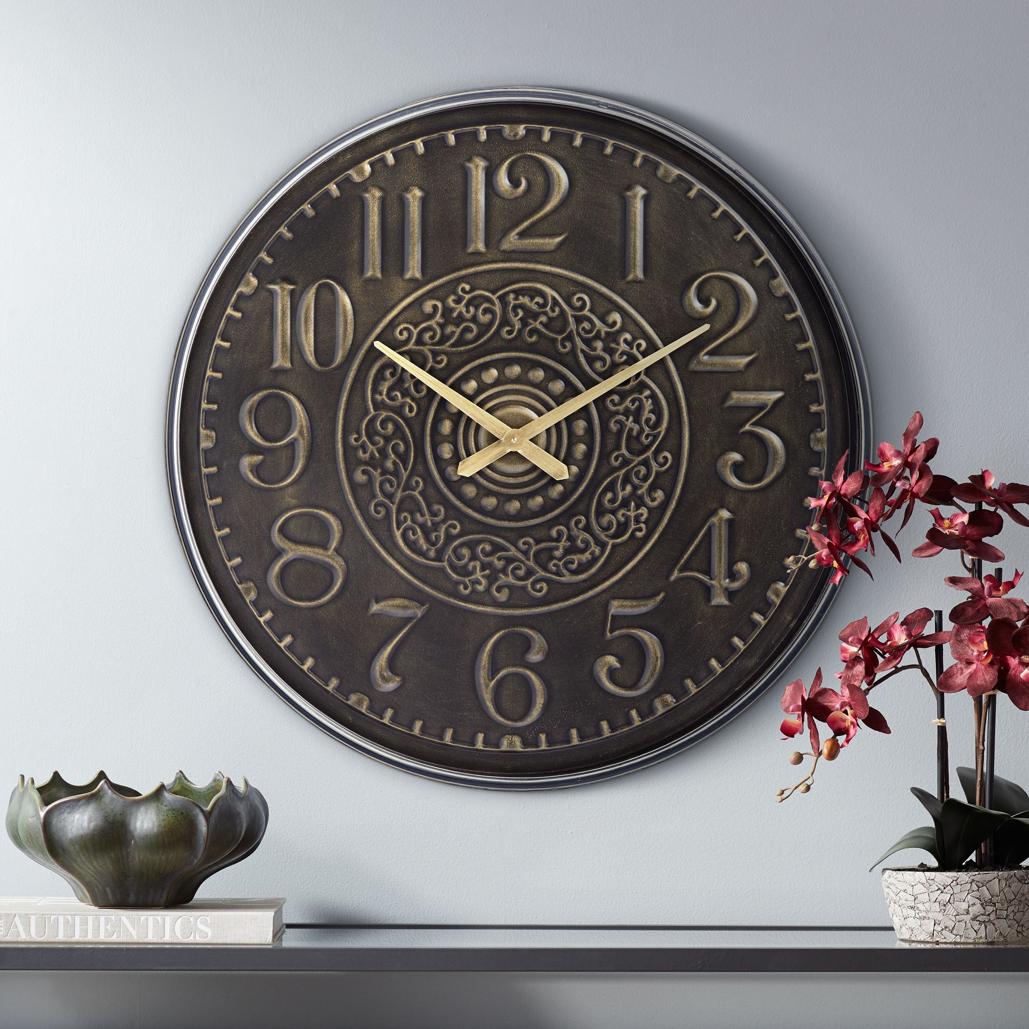 Gold Scroll 31 1/2" Round Hand-Made Wall Clock