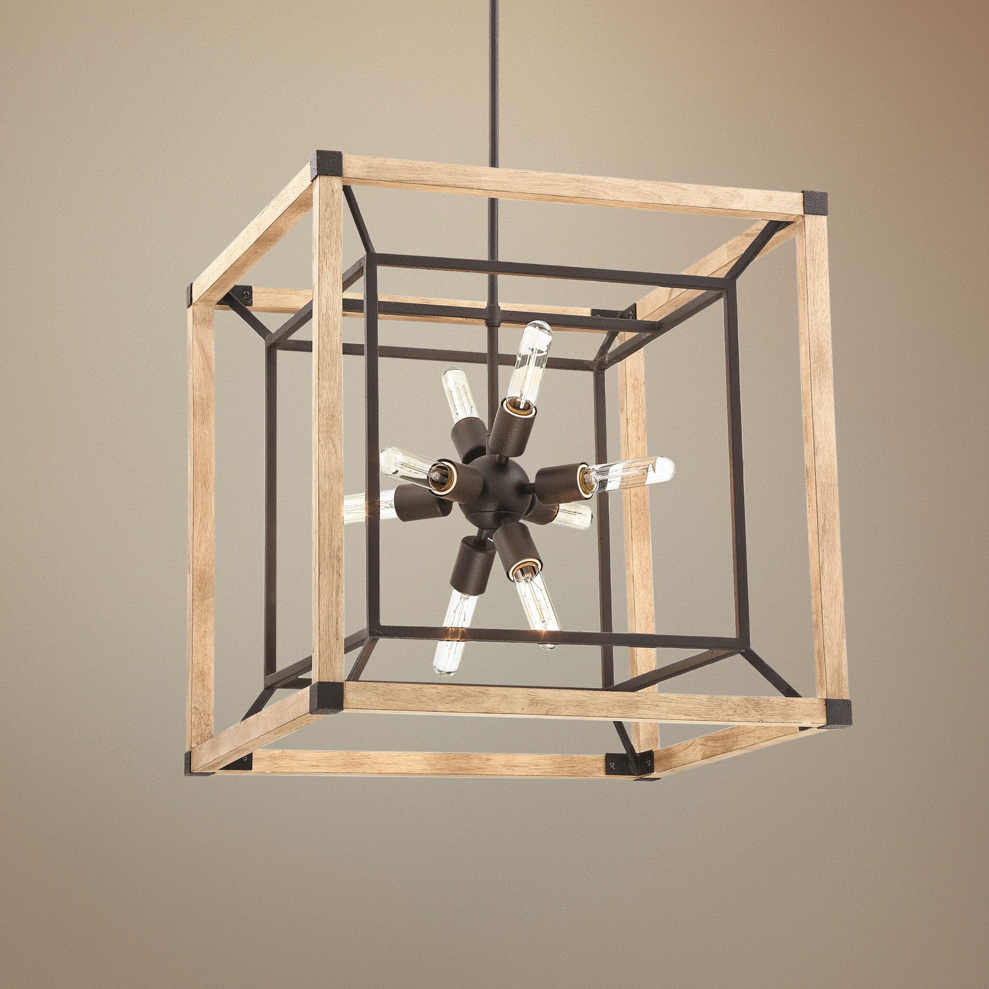 Tesseract 21 1/4" Wide Black and Oak Wood 8-Light Chandelier