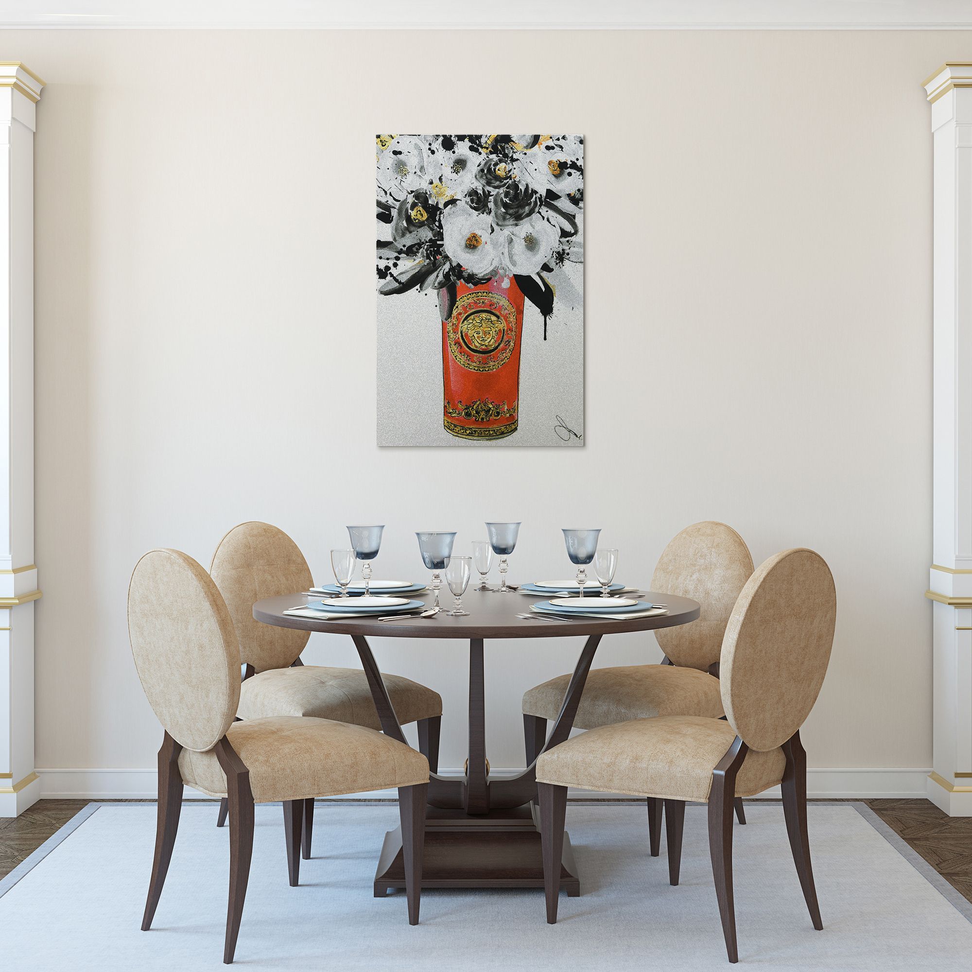 White Roses Glitter 36" High Gallery Wrap Canvas Wall Art