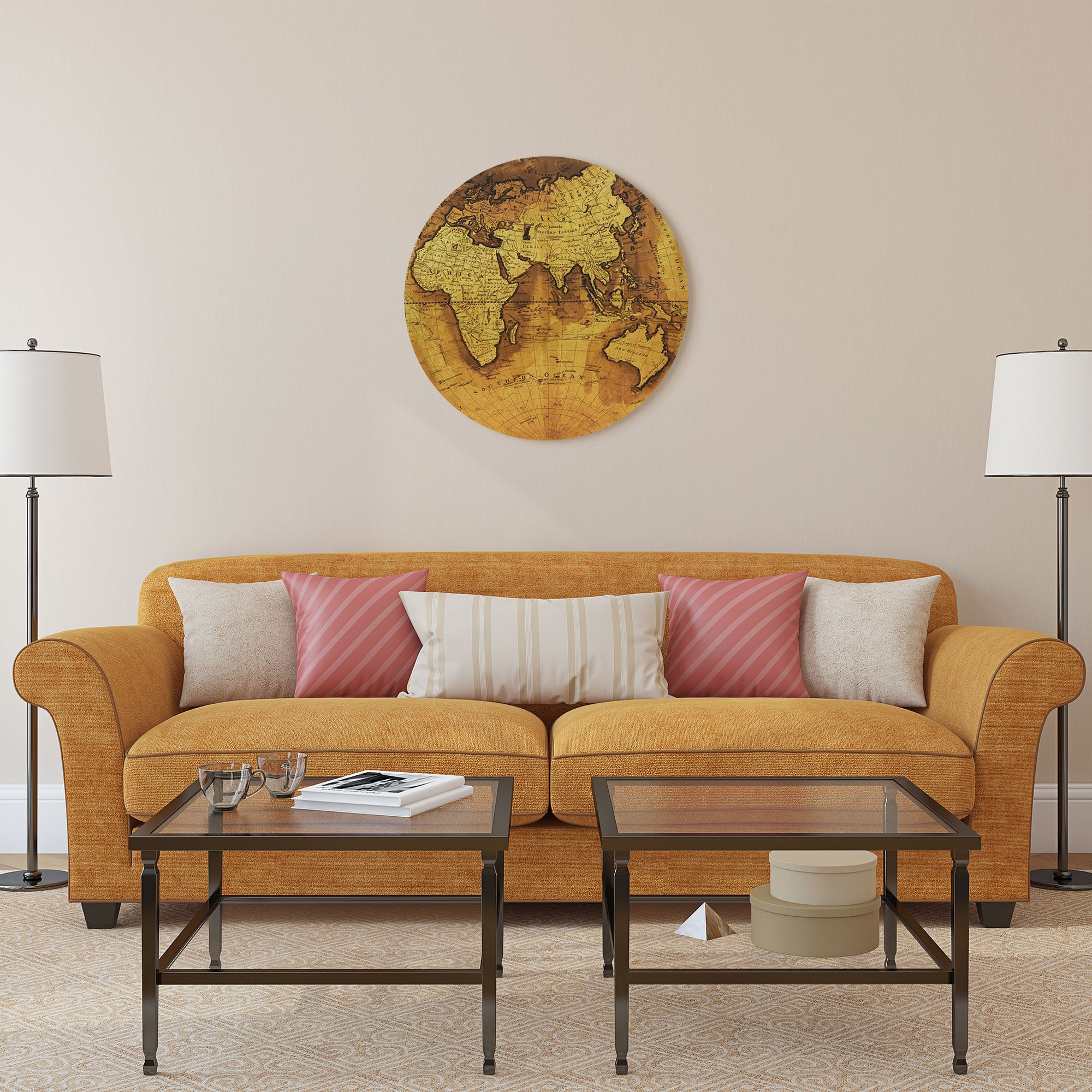 Hemisphere B 24" Circular Giclee Gold Canvas Wall Art