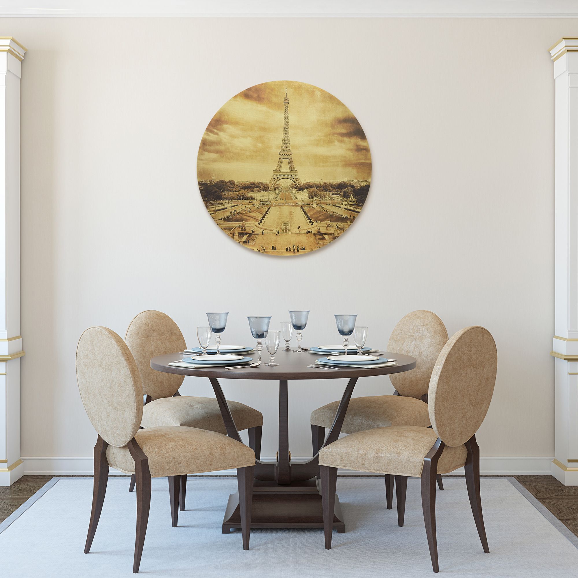 Eiffel Tower 32" Circular Giclee Gold Canvas Wall Art