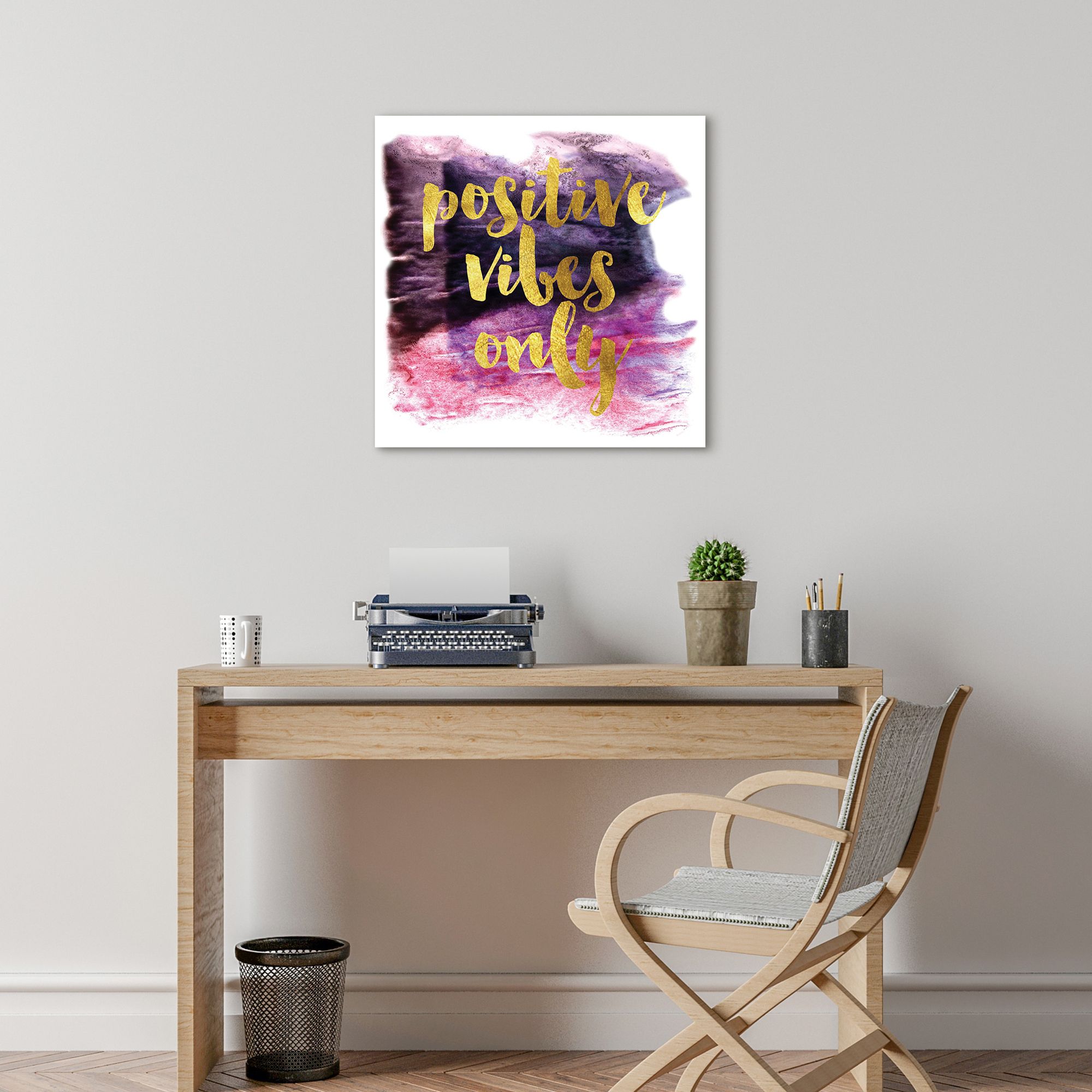 Positive Vibes Only 24" Square Frameless Glass Wall Art